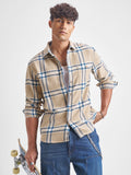 Highlander Men Beige Checked Relaxed Fit Casual Shirt - Beige - Image 1