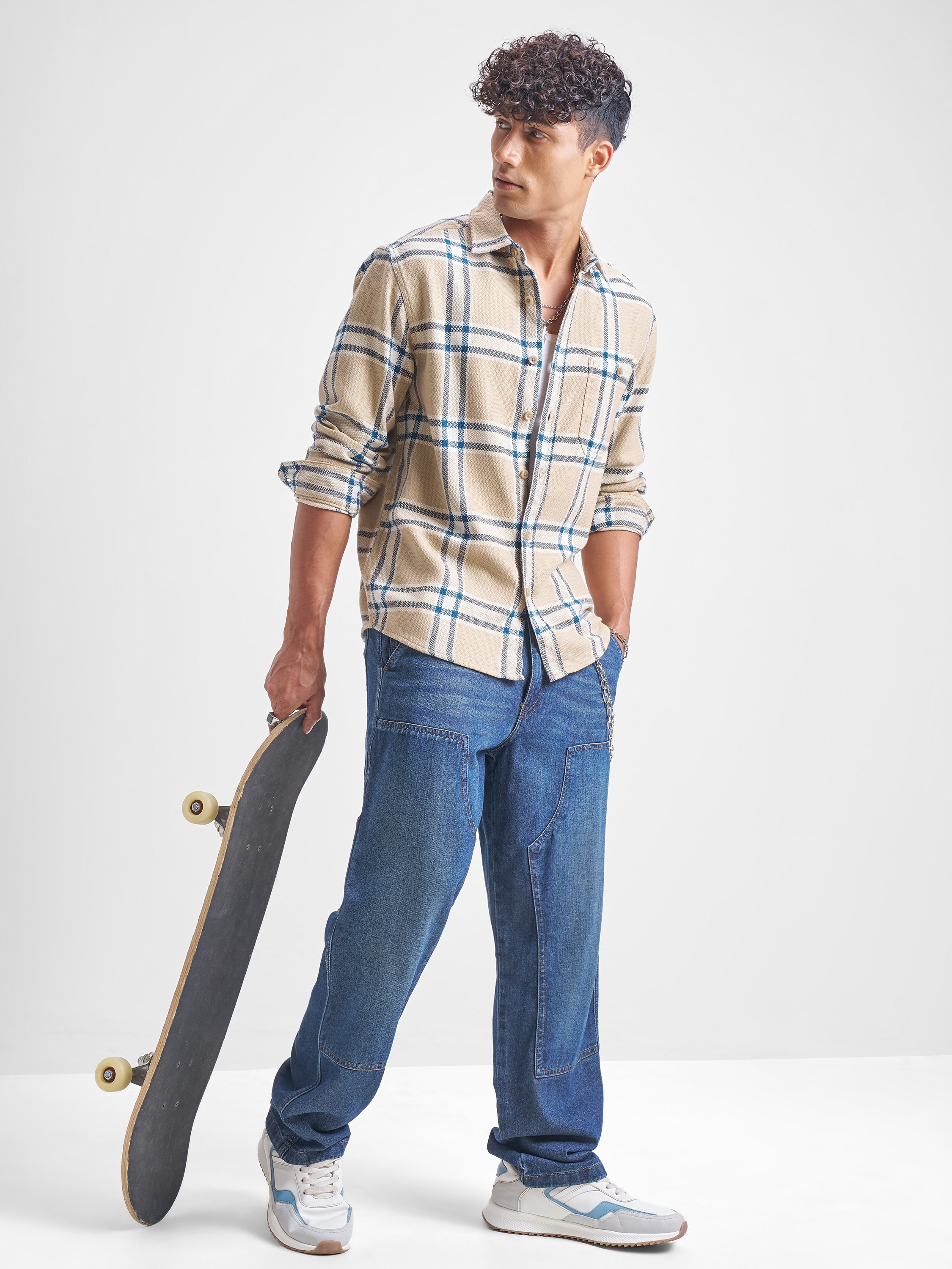 Highlander Men Beige Checked Relaxed Fit Casual Shirt - Beige - Image 2