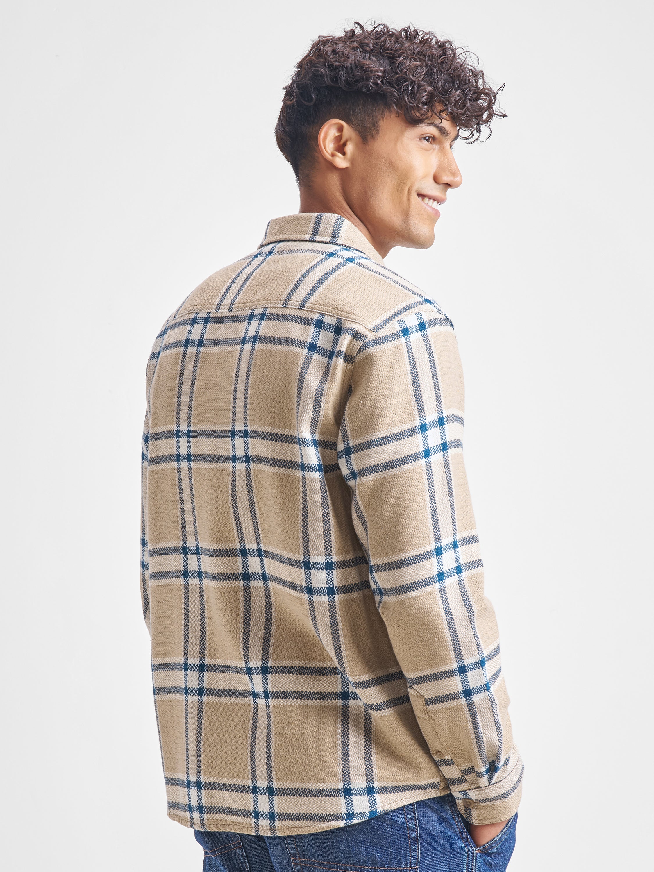 Highlander Men Beige Checked Relaxed Fit Casual Shirt - Beige - Image 3
