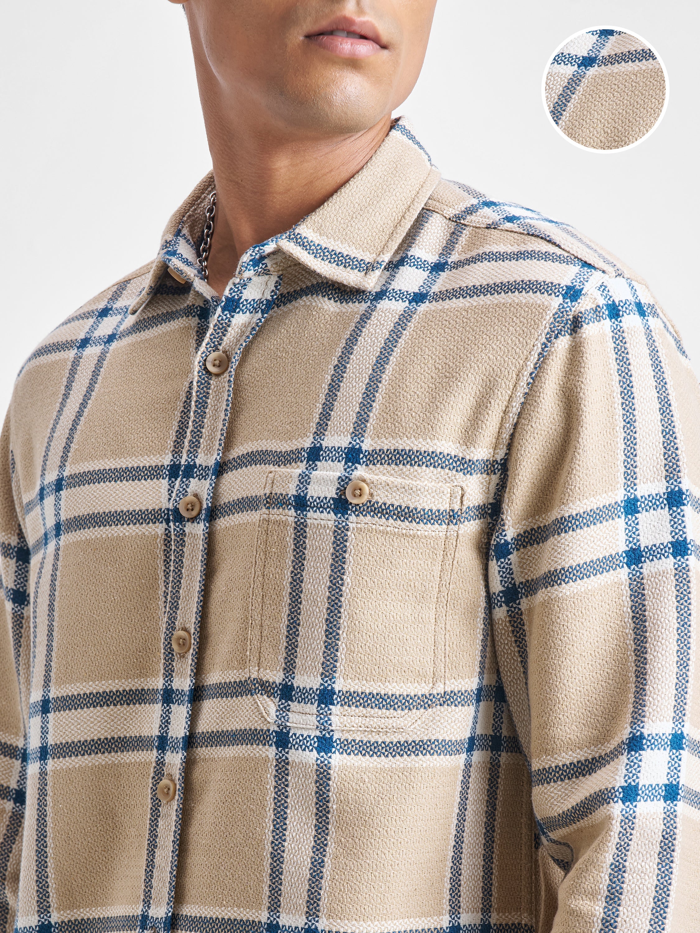 Highlander Men Beige Checked Relaxed Fit Casual Shirt - Beige - Image 5
