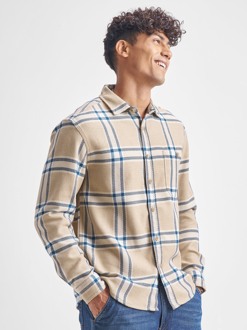 Highlander Men Beige Checked Relaxed Fit Casual Shirt - Beige - Image 6