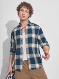Highlander Men Teal Checked Relaxed Fit Casual Shirt - Teal - Image 1