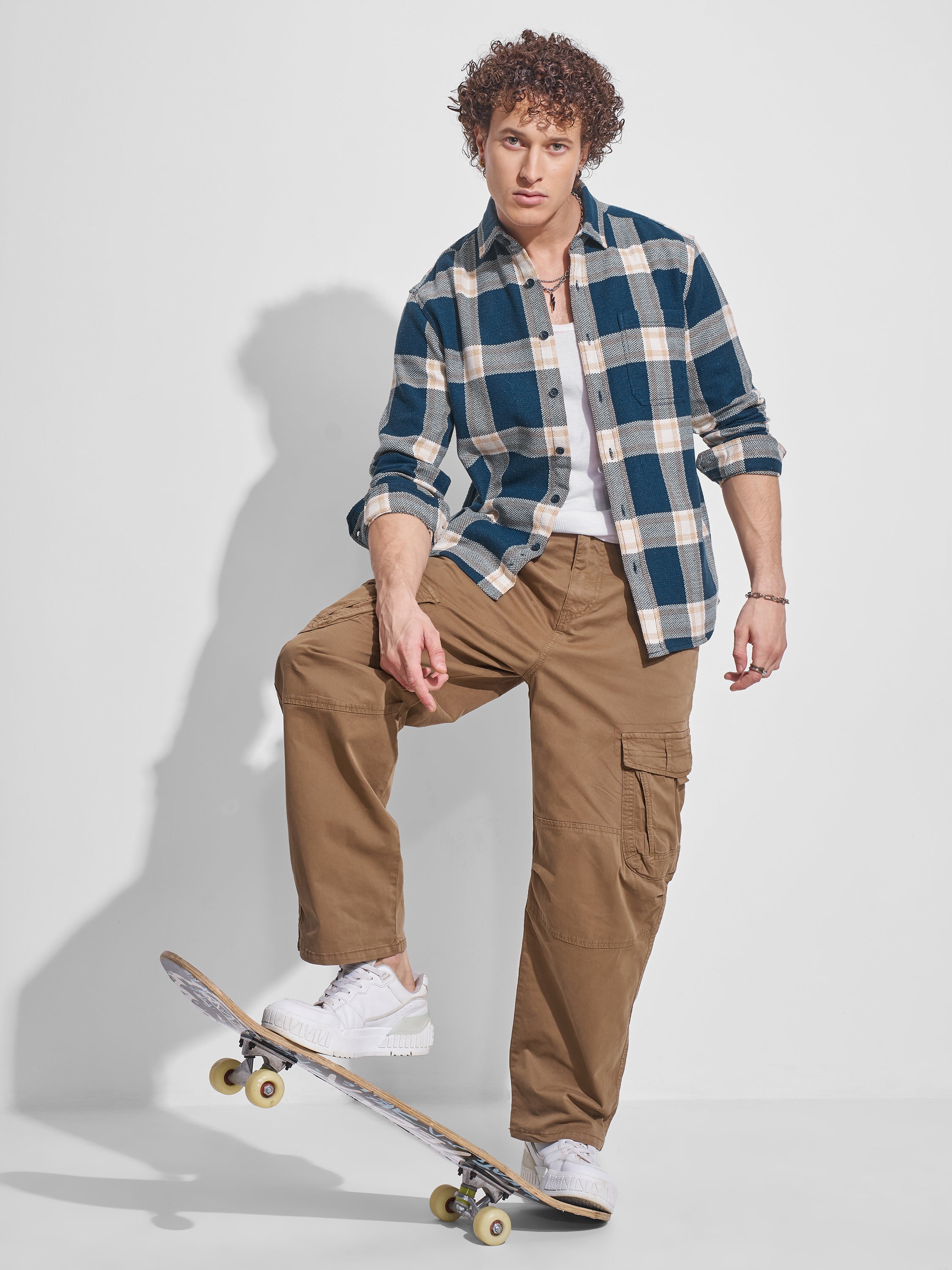 Highlander Men Teal Checked Relaxed Fit Casual Shirt - Teal - Image 2