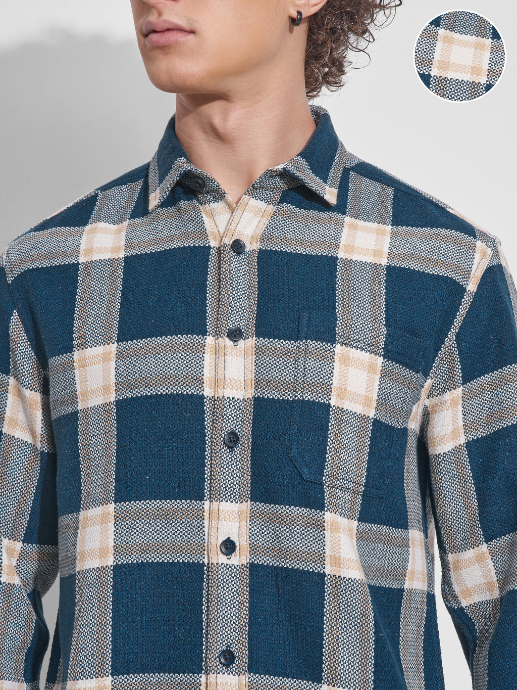 Highlander Men Teal Checked Relaxed Fit Casual Shirt - Teal - Image 5
