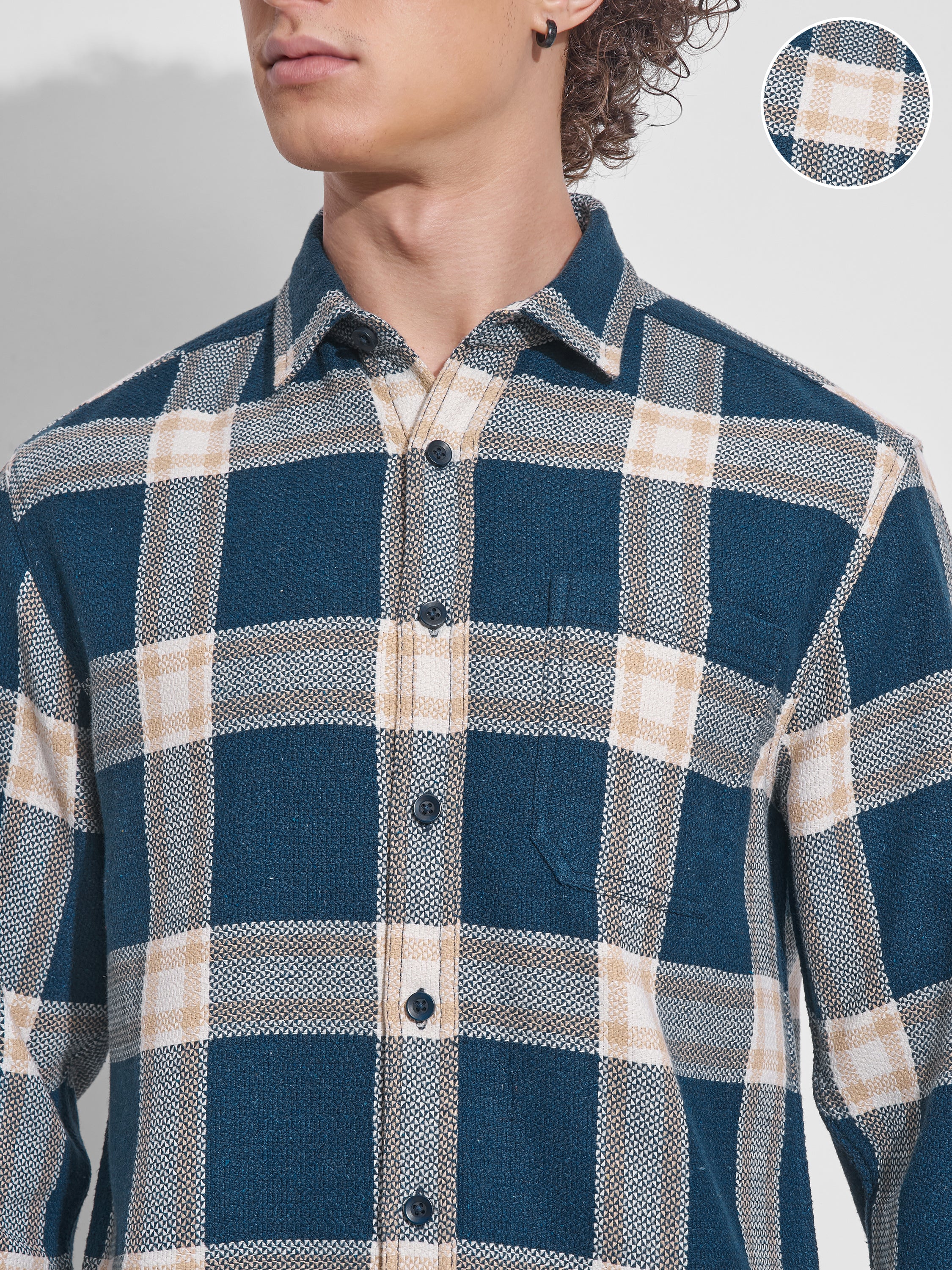 Highlander Men Teal Checked Relaxed Fit Casual Shirt - Teal - Image 5