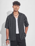 Highlander Men Black Striped Oversized Fit Casual Shirt - Black - Image 1