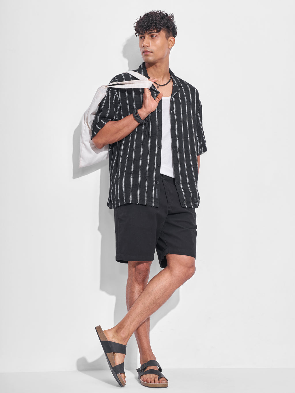 Highlander Men Black Striped Oversized Fit Casual Shirt - Black - Image 2