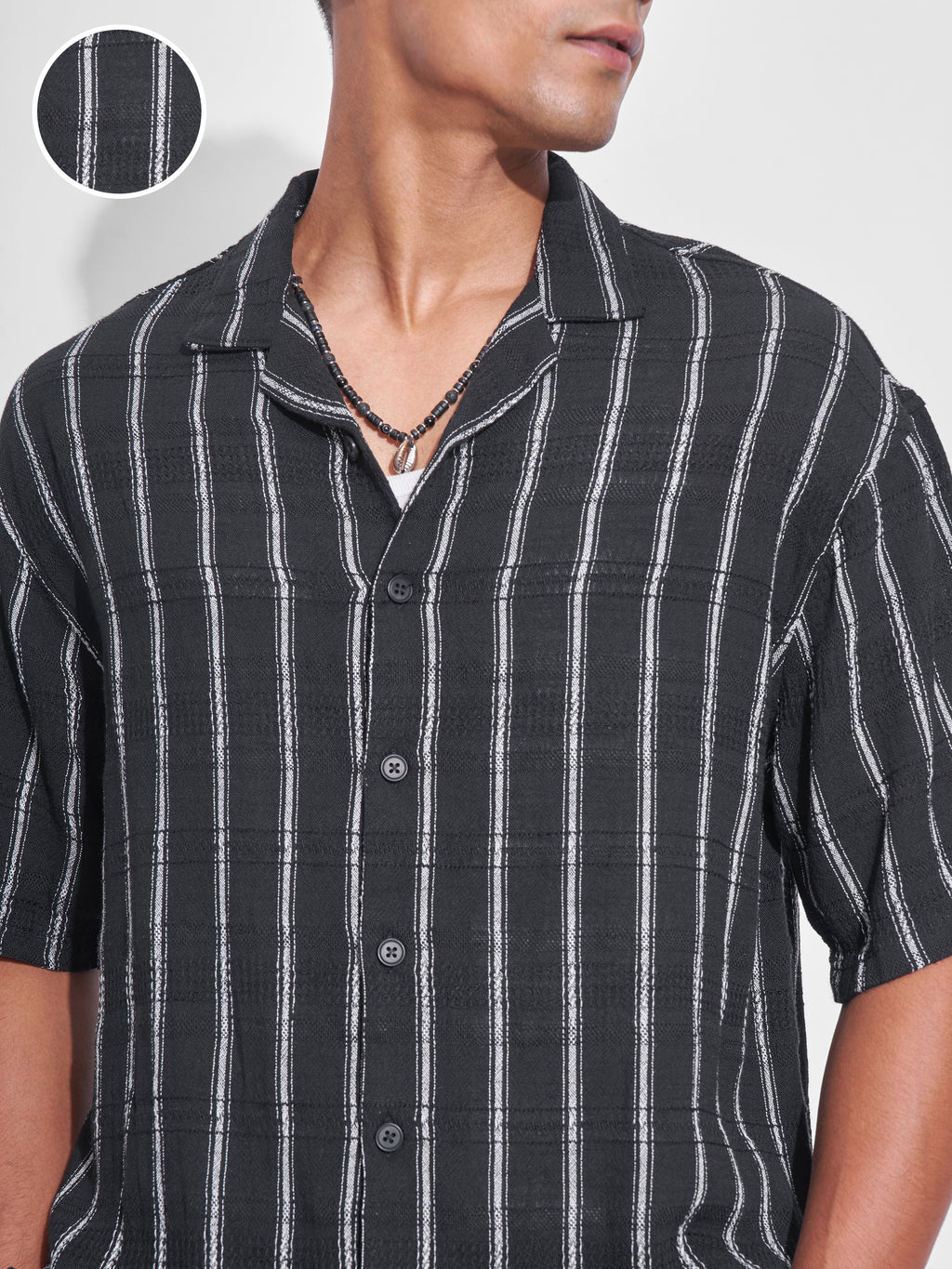 Highlander Men Black Striped Oversized Fit Casual Shirt - Black - Image 5
