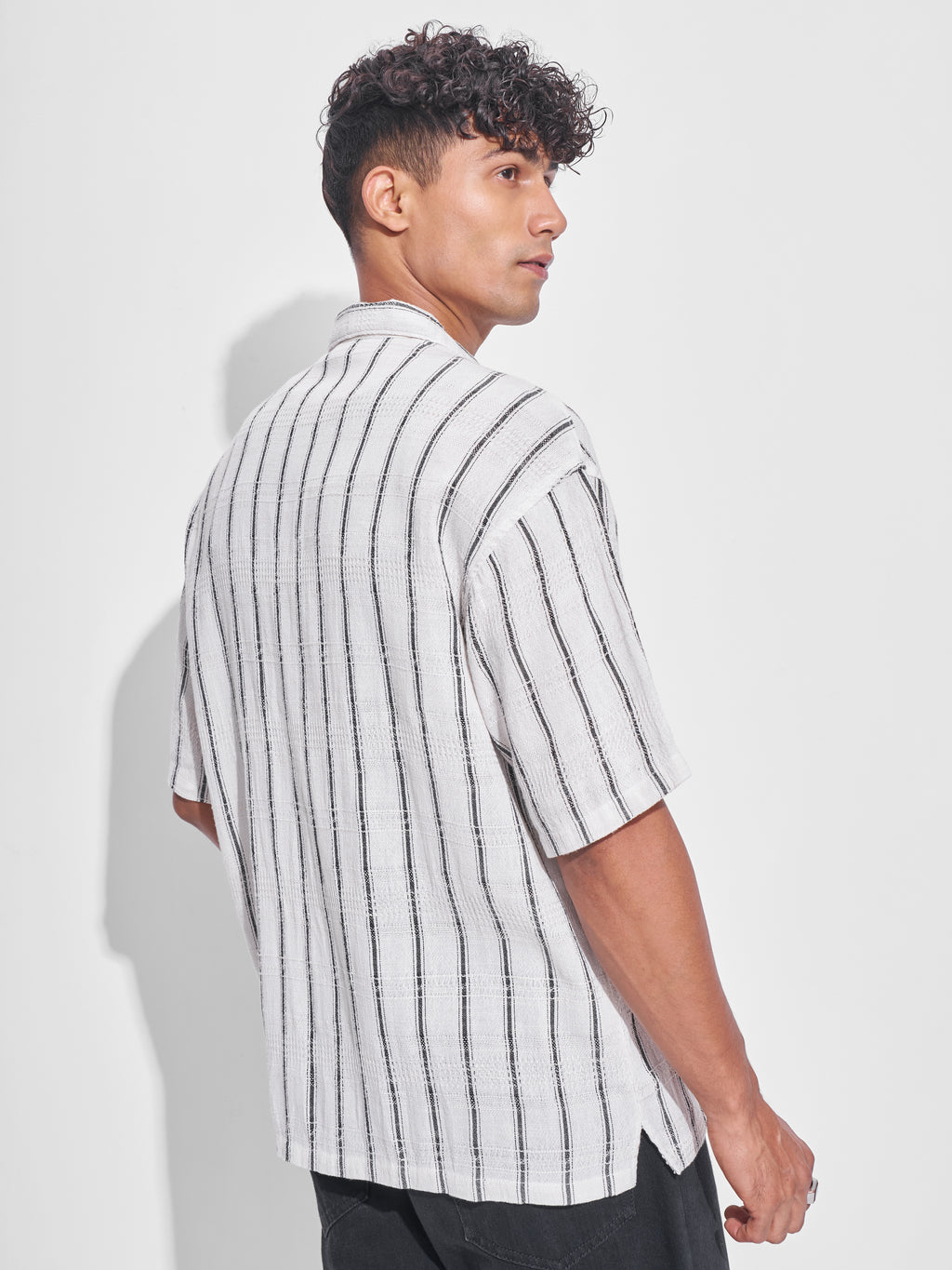 Highlander Men Off White Striped Oversized Fit Casual Shirt - Off White - Image 3