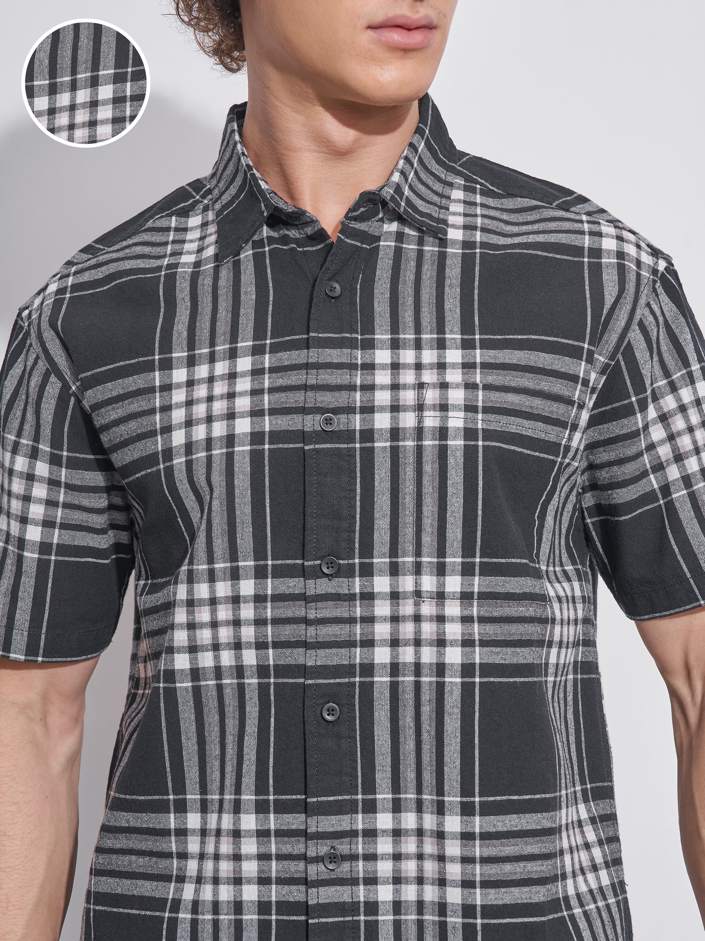 Highlander Men Black Checked Relaxed Fit Casual Shirt - Black - Image 5