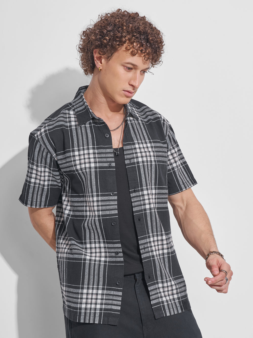 Highlander Men Black Checked Relaxed Fit Casual Shirt - Black - Image 6
