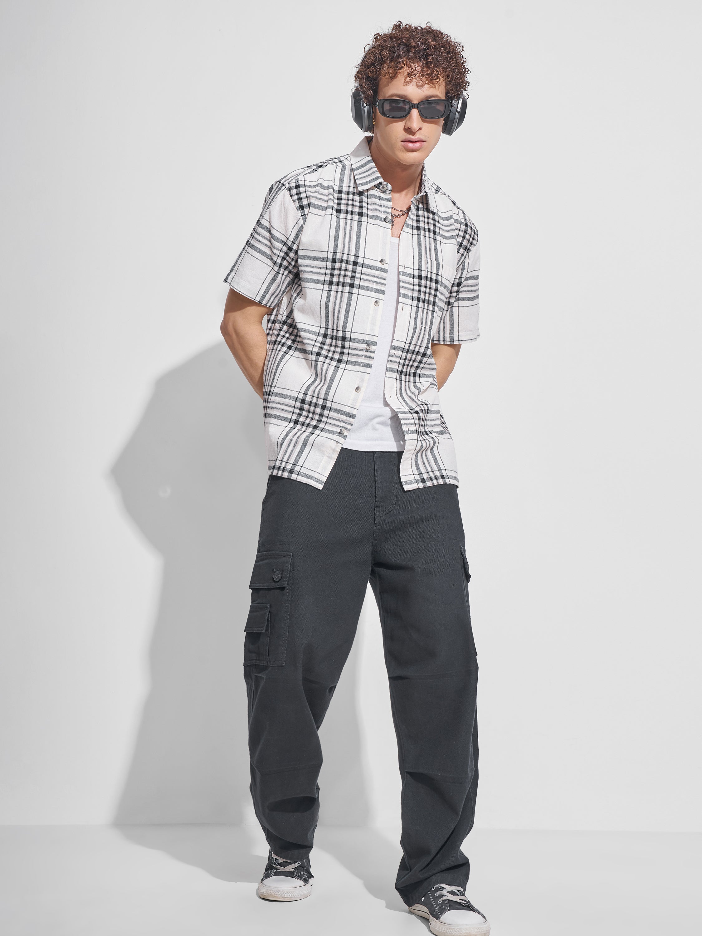Highlander Men Off White Checked Relaxed Fit Casual Shirt - Off White - Image 2