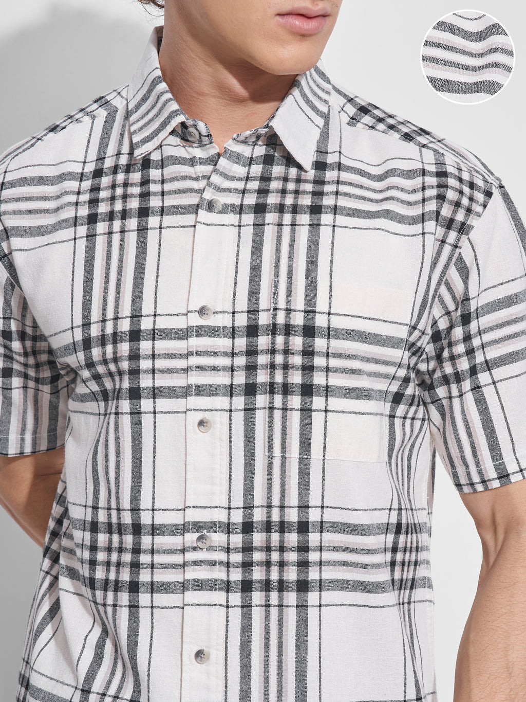 Highlander Men Off White Checked Relaxed Fit Casual Shirt - Off White - Image 5