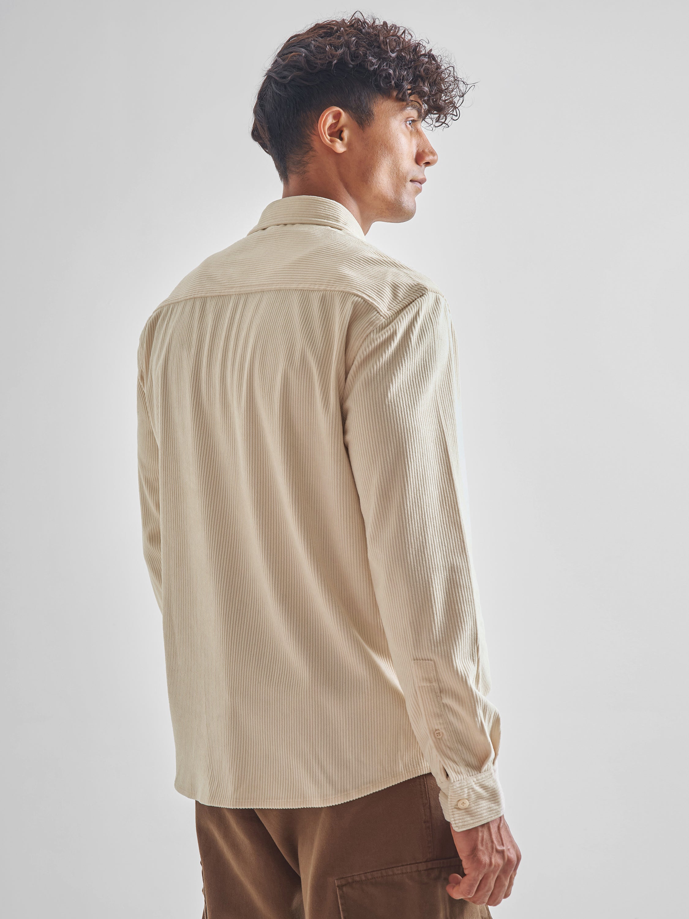 Highlander Men Cream Self Design Oversized Fit Casual Shirt - Cream - Image 3