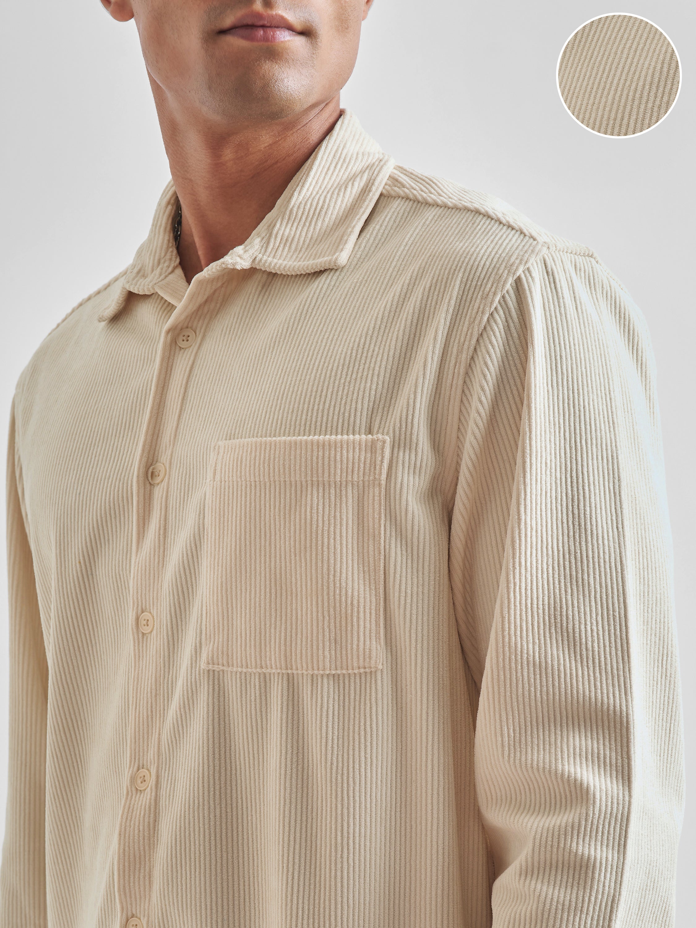Highlander Men Cream Self Design Oversized Fit Casual Shirt - Cream - Image 5