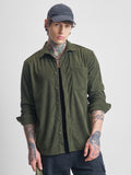 Highlander Men Olive Self Design Oversized Fit Casual Shirt - Olive - Image 1