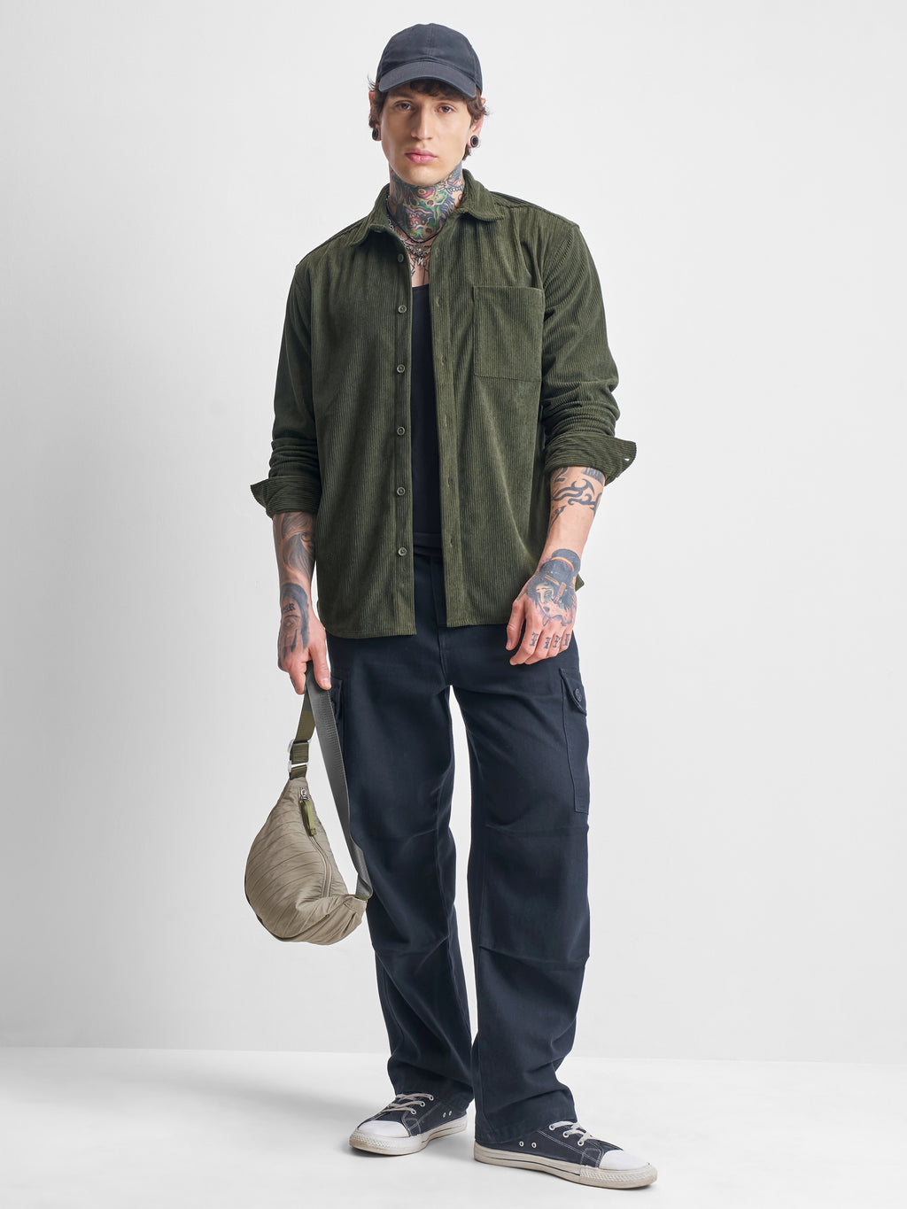 Highlander Men Olive Self Design Oversized Fit Casual Shirt - Olive - Image 2