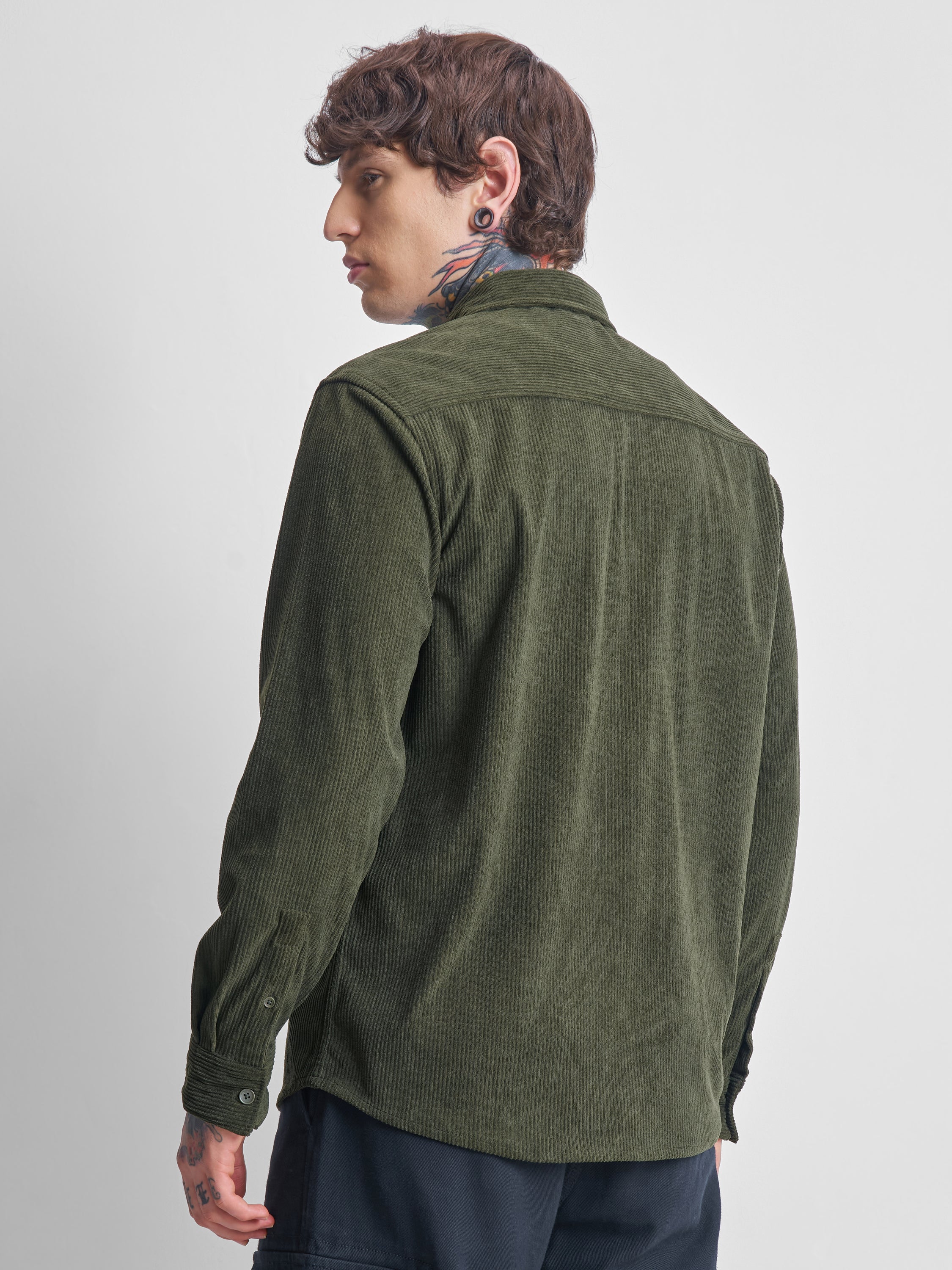 Highlander Men Olive Self Design Oversized Fit Casual Shirt - Olive - Image 3