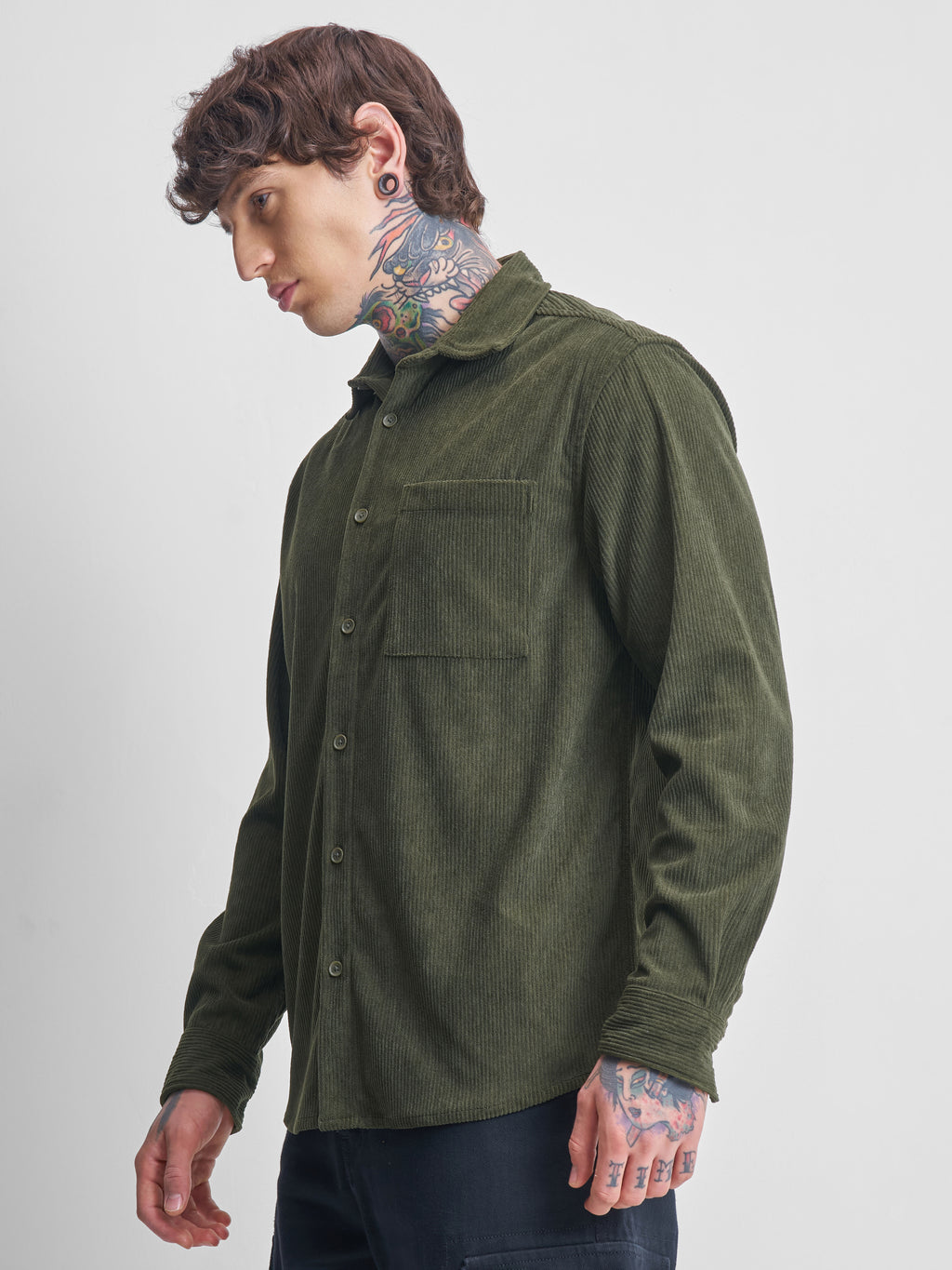 Highlander Men Olive Self Design Oversized Fit Casual Shirt - Olive - Image 4