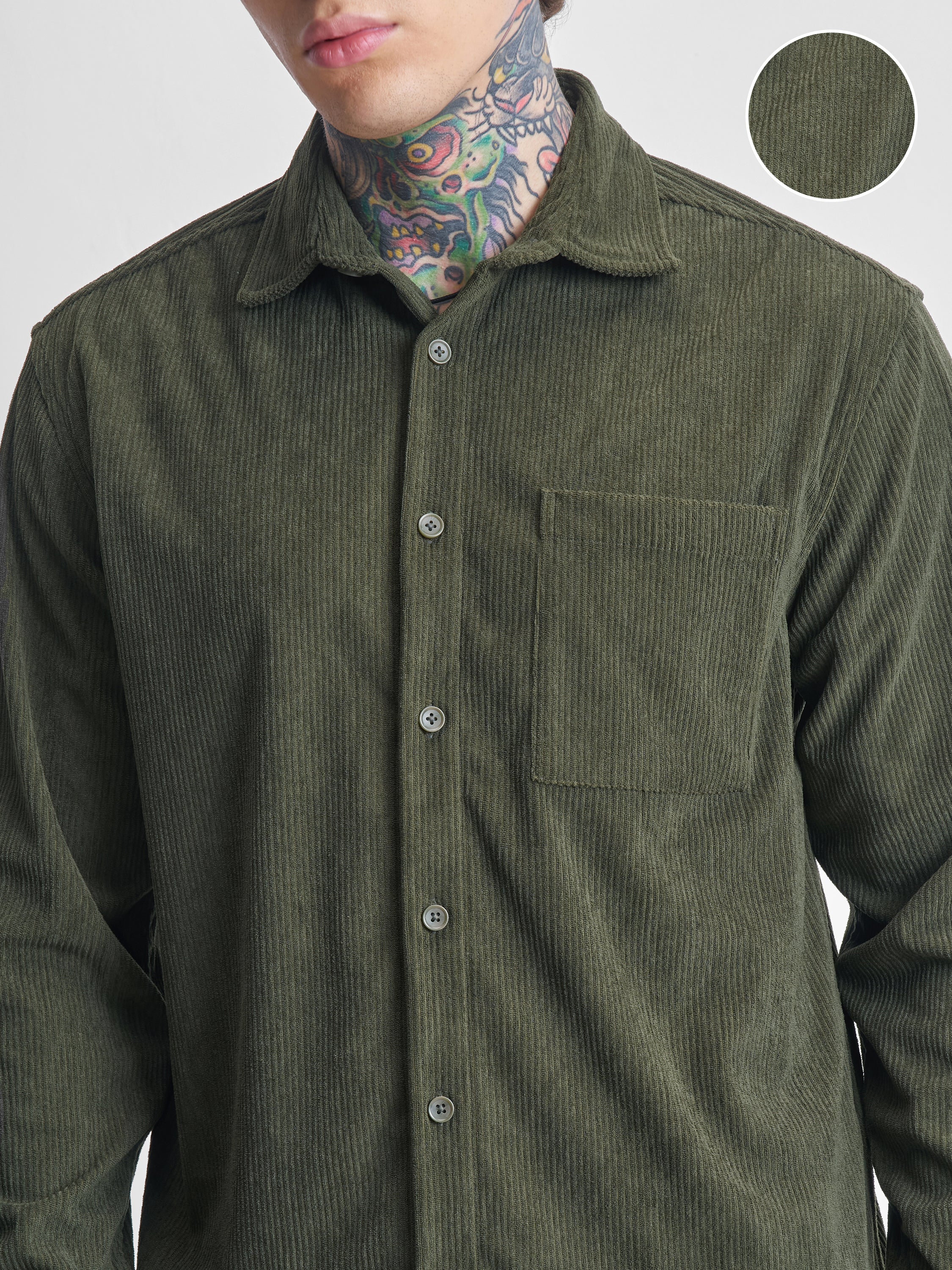 Highlander Men Olive Self Design Oversized Fit Casual Shirt - Olive - Image 5