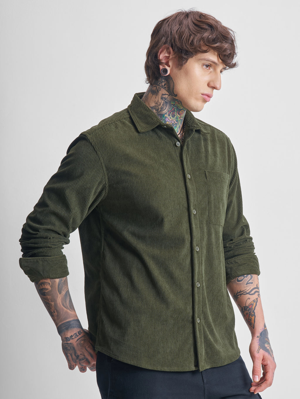 Highlander Men Olive Self Design Oversized Fit Casual Shirt - Olive - Image 6