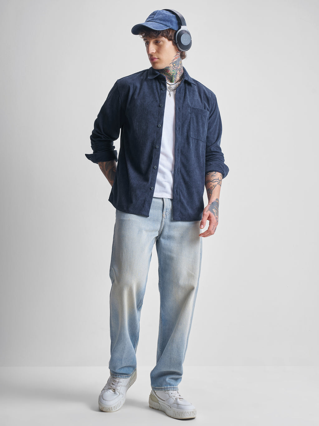 Highlander Men Navy Blue Self Design Oversized Fit Casual Shirt - Navy Blue - Image 2