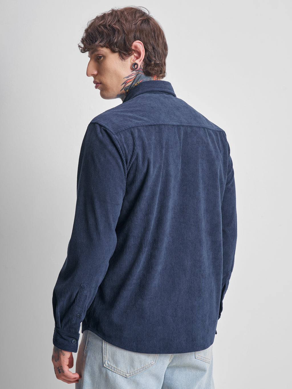 Highlander Men Navy Blue Self Design Oversized Fit Casual Shirt - Navy Blue - Image 3