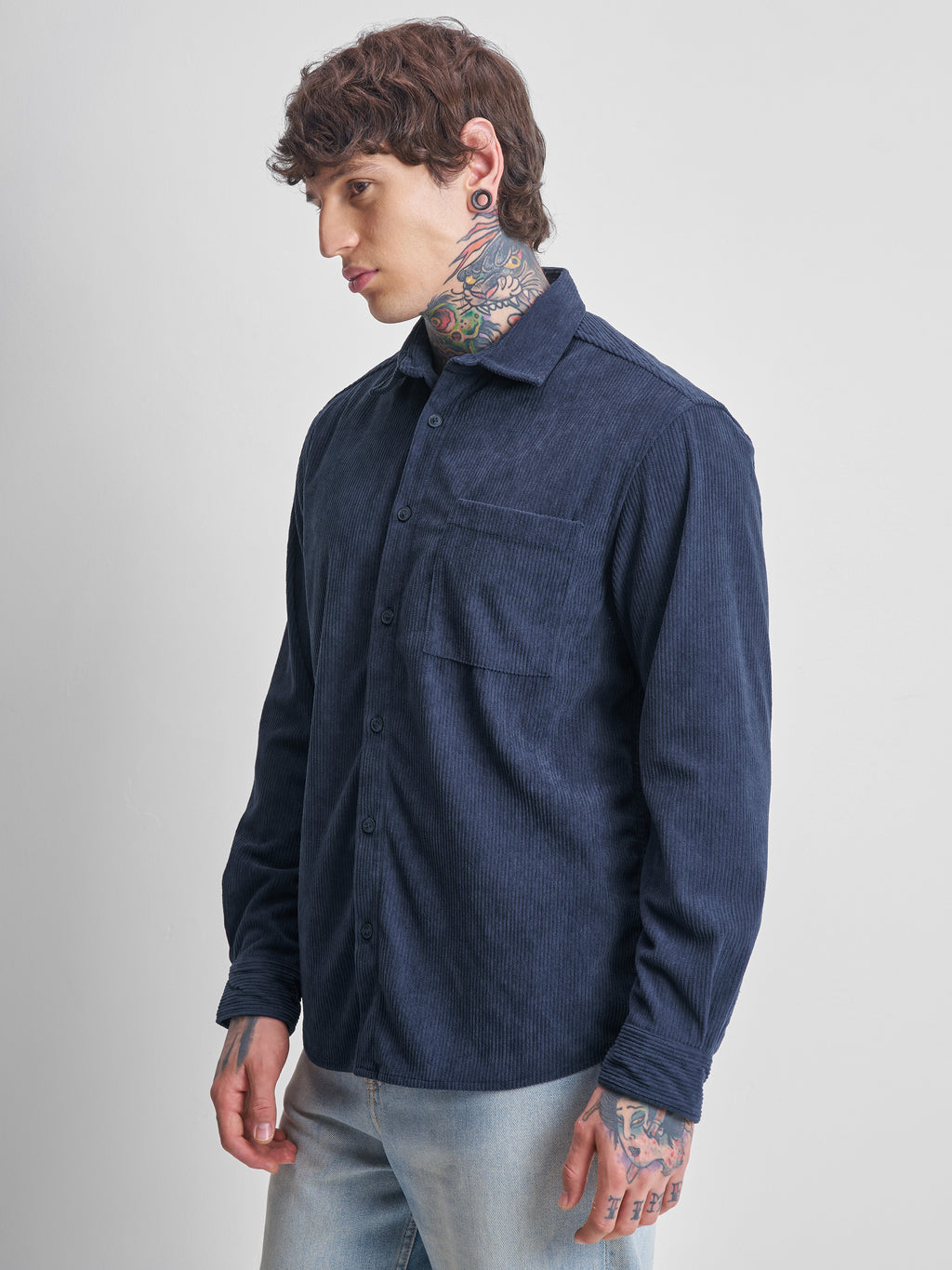 Highlander Men Navy Blue Self Design Oversized Fit Casual Shirt - Navy Blue - Image 4
