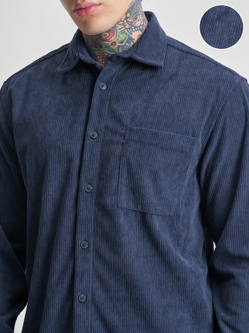 Highlander Men Navy Blue Self Design Oversized Fit Casual Shirt - Navy Blue - Image 5