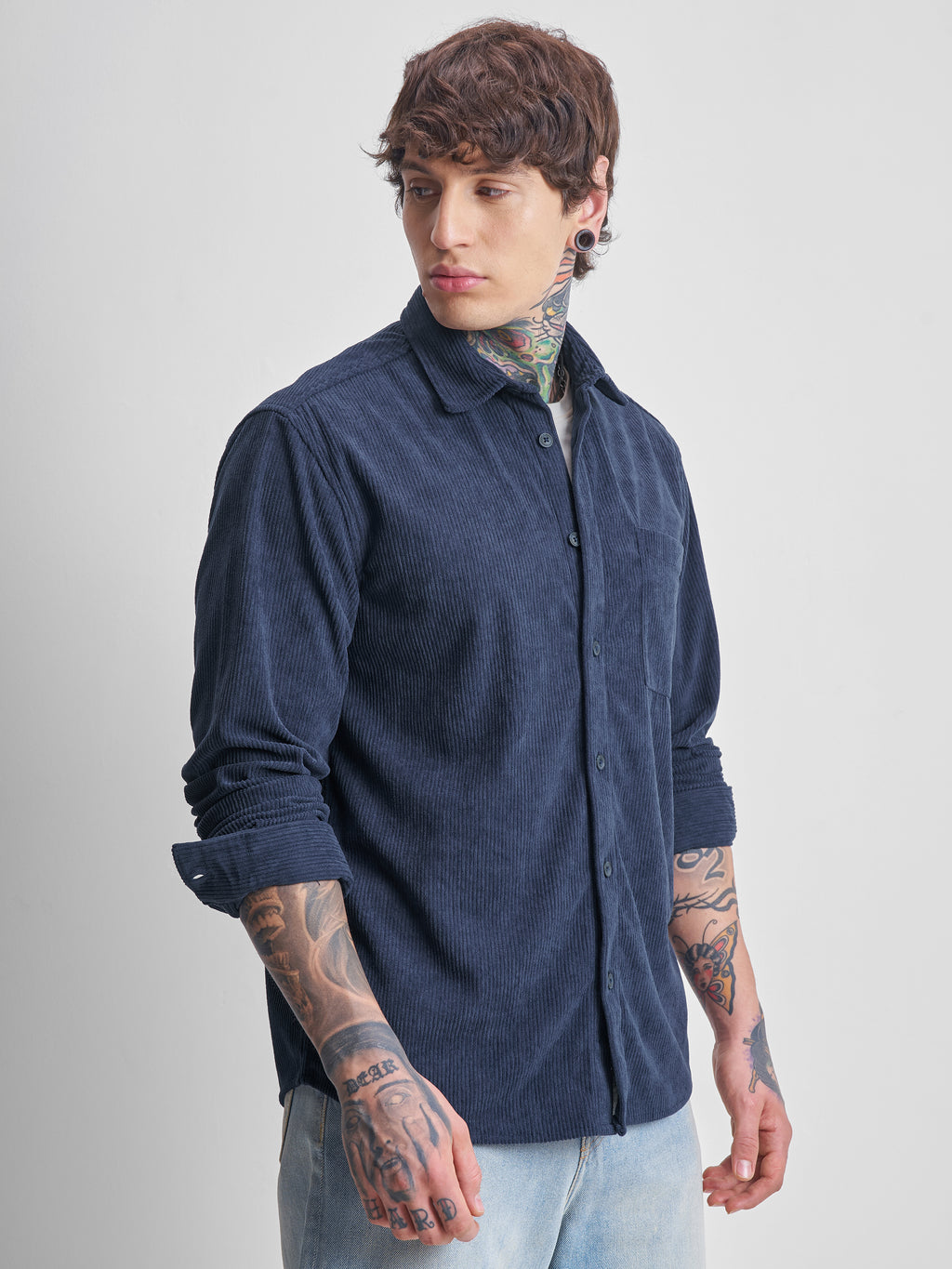 Highlander Men Navy Blue Self Design Oversized Fit Casual Shirt - Navy Blue - Image 6
