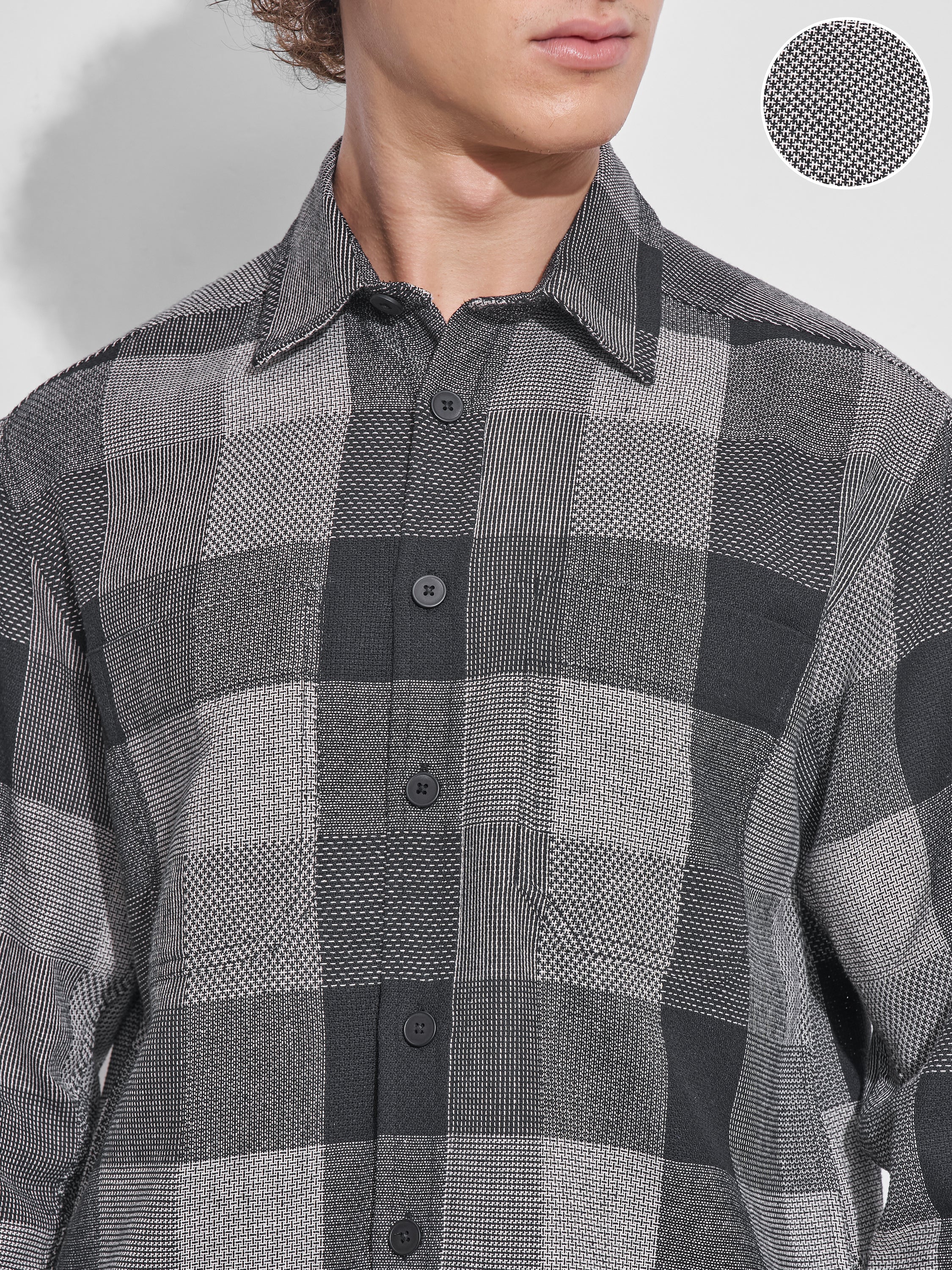 Highlander Men Grey Checked Oversized Fit Casual Shirt - Grey - Image 5