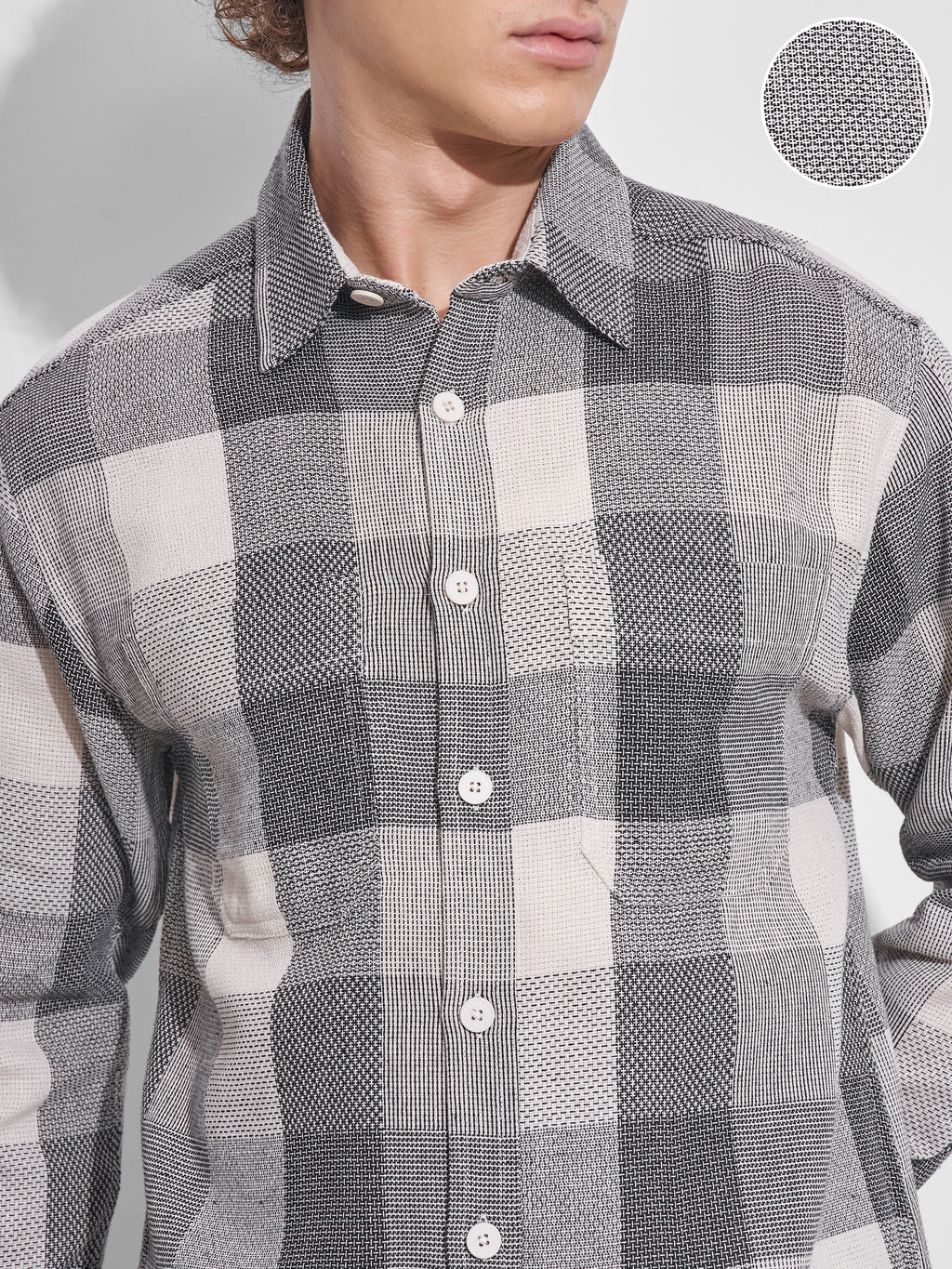 Highlander Men Grey Checked Oversized Fit Casual Shirt - Grey - Image 5