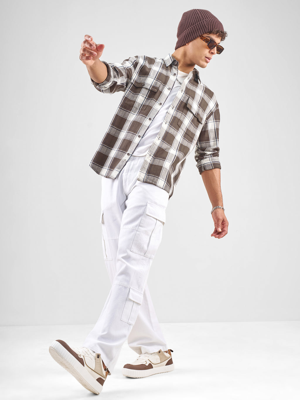 Highlander Men Brown Checked Oversized Fit Casual Shirt - Brown - Image 2