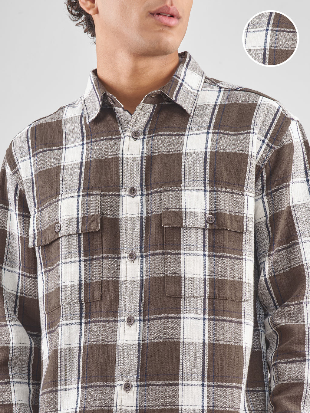 Highlander Men Brown Checked Oversized Fit Casual Shirt - Brown - Image 5