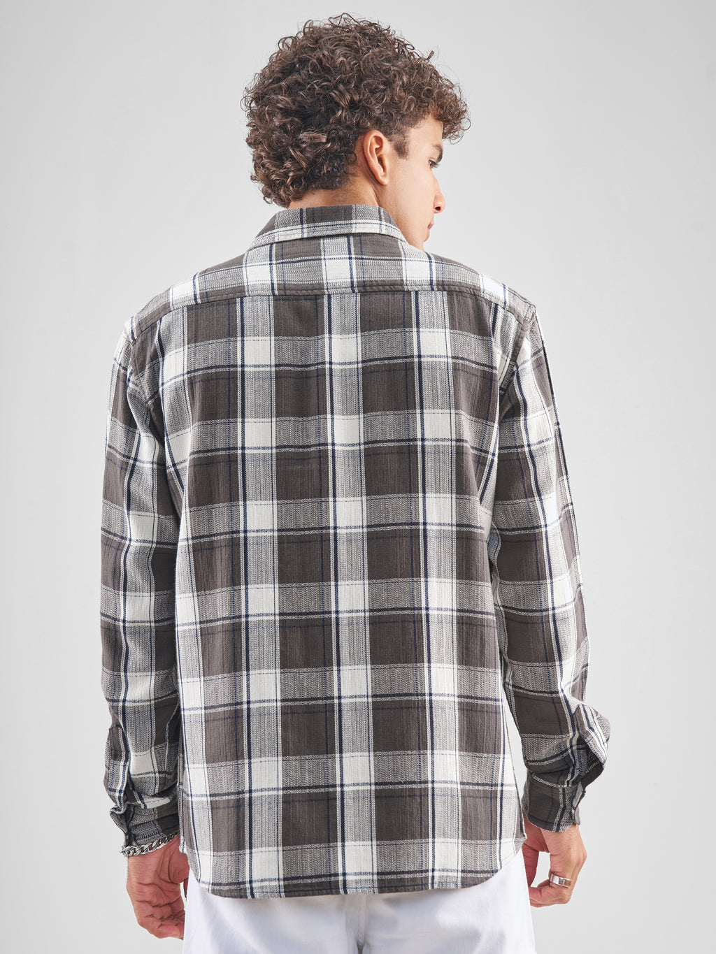 Highlander Men Charcoal Checked Oversized Fit Casual Shirt - Charcoal - Image 3