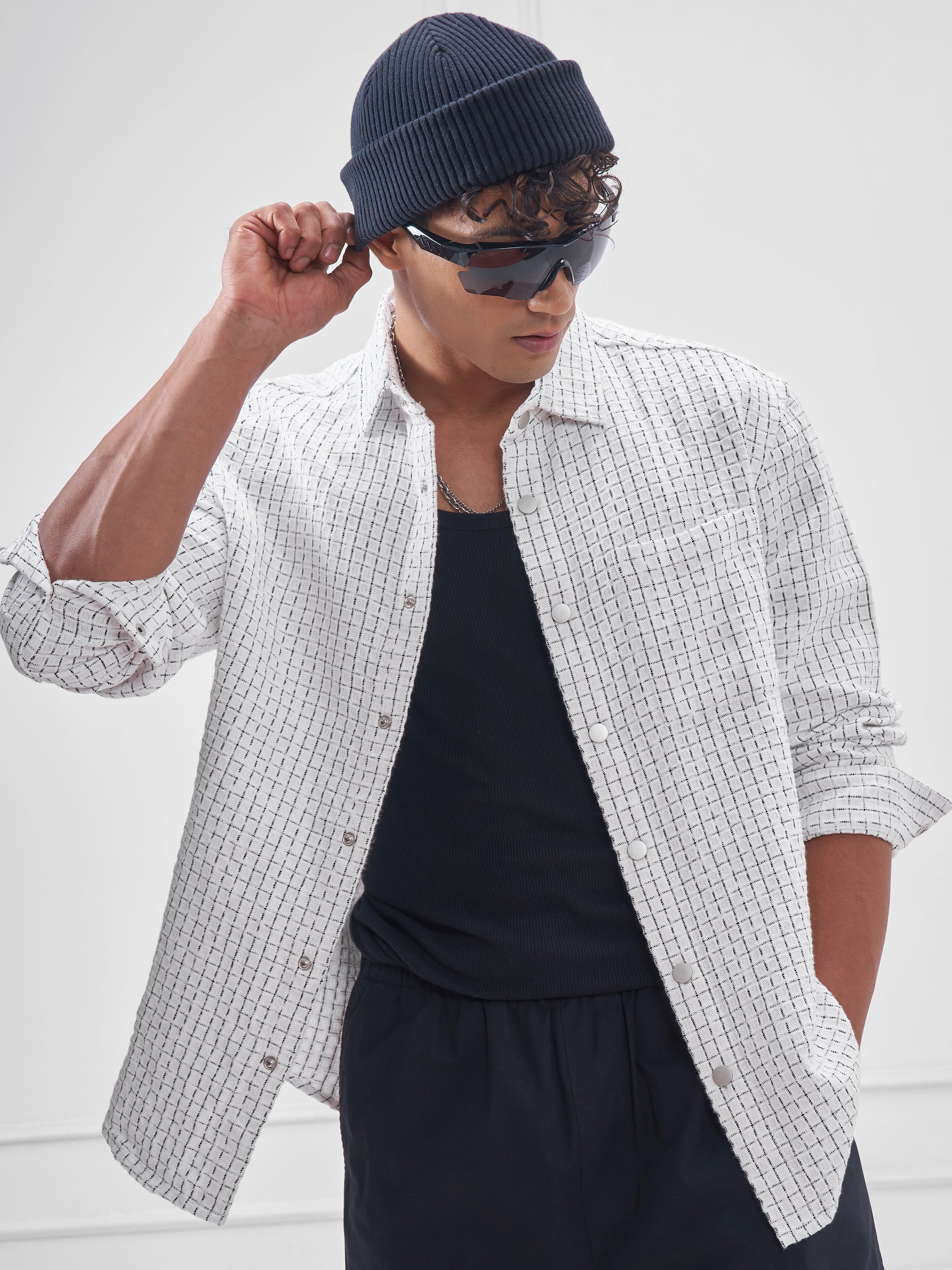 Highlander Men White Checked Relaxed Fit Casual Shirt - White - Image 1