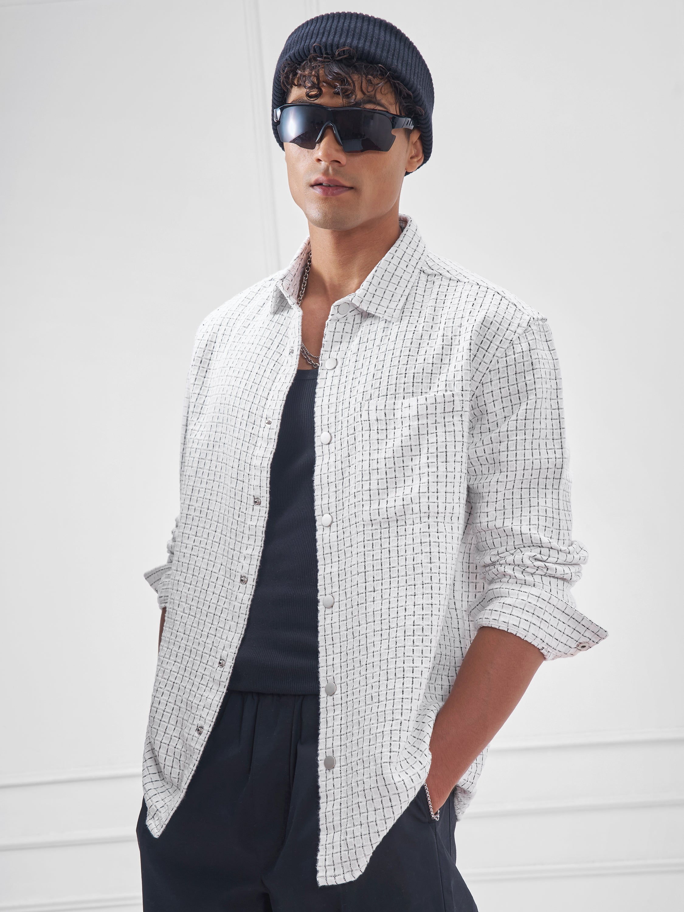 Highlander Men White Checked Relaxed Fit Casual Shirt - White - Image 4
