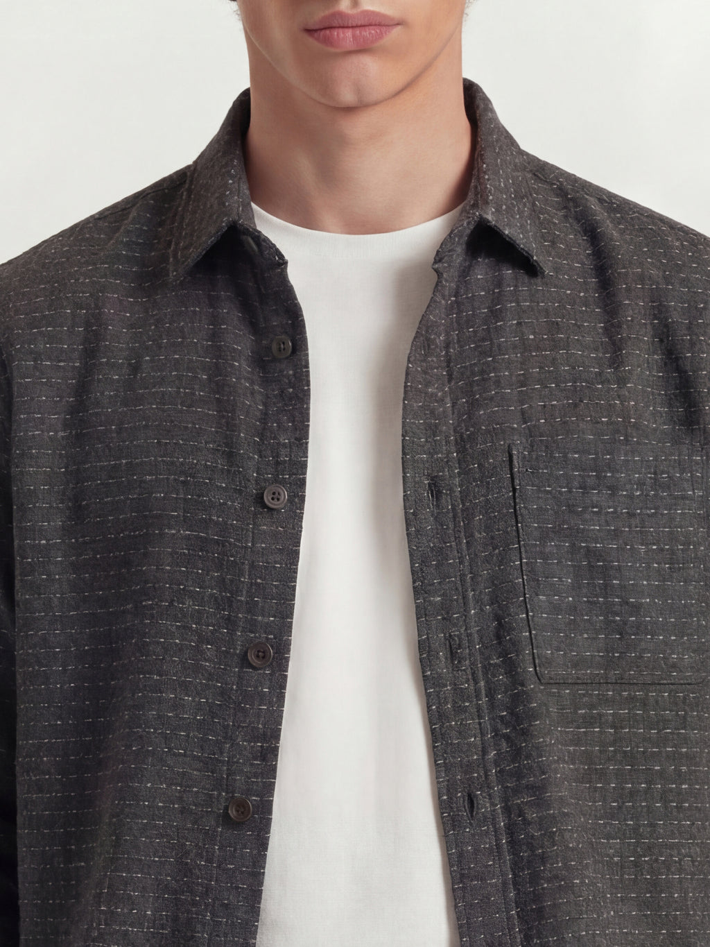 Highlander Men Charcoal Self Design Relaxed Fit Casual Shirt - Charcoal - Image 5