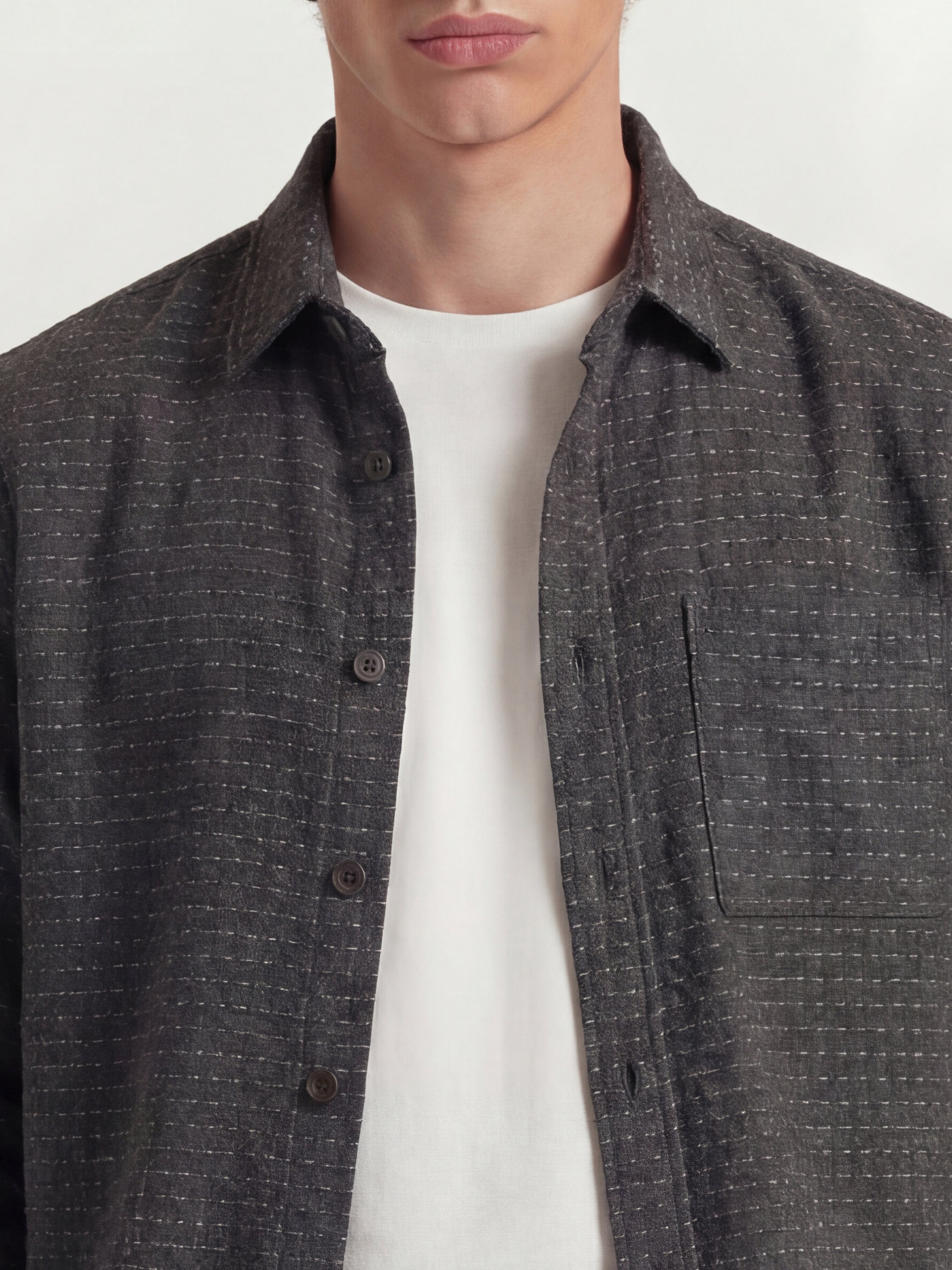 Highlander Men Charcoal Self Design Relaxed Fit Casual Shirt - Charcoal - Image 5
