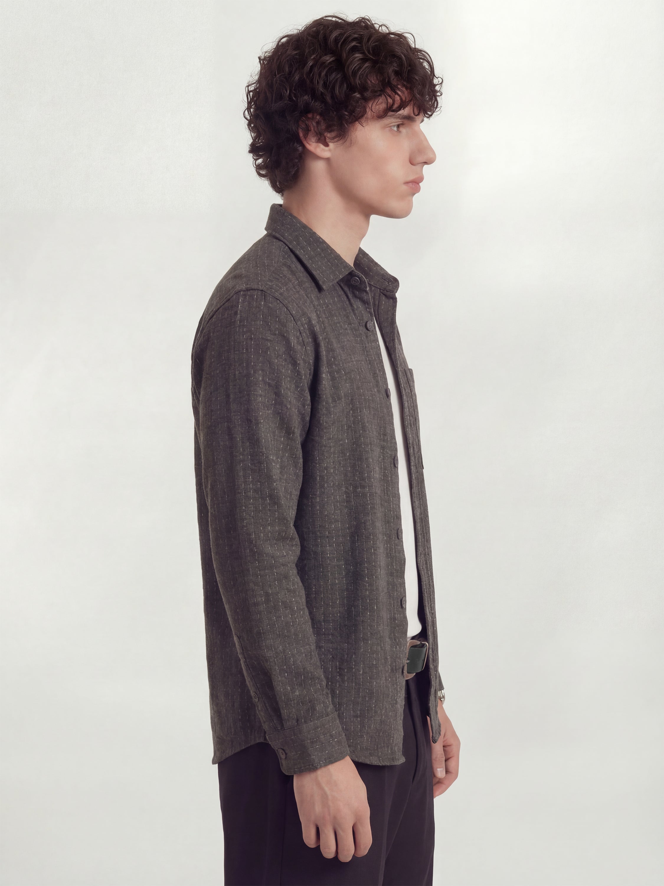 Highlander Men Charcoal Self Design Relaxed Fit Casual Shirt - Charcoal - Image 6