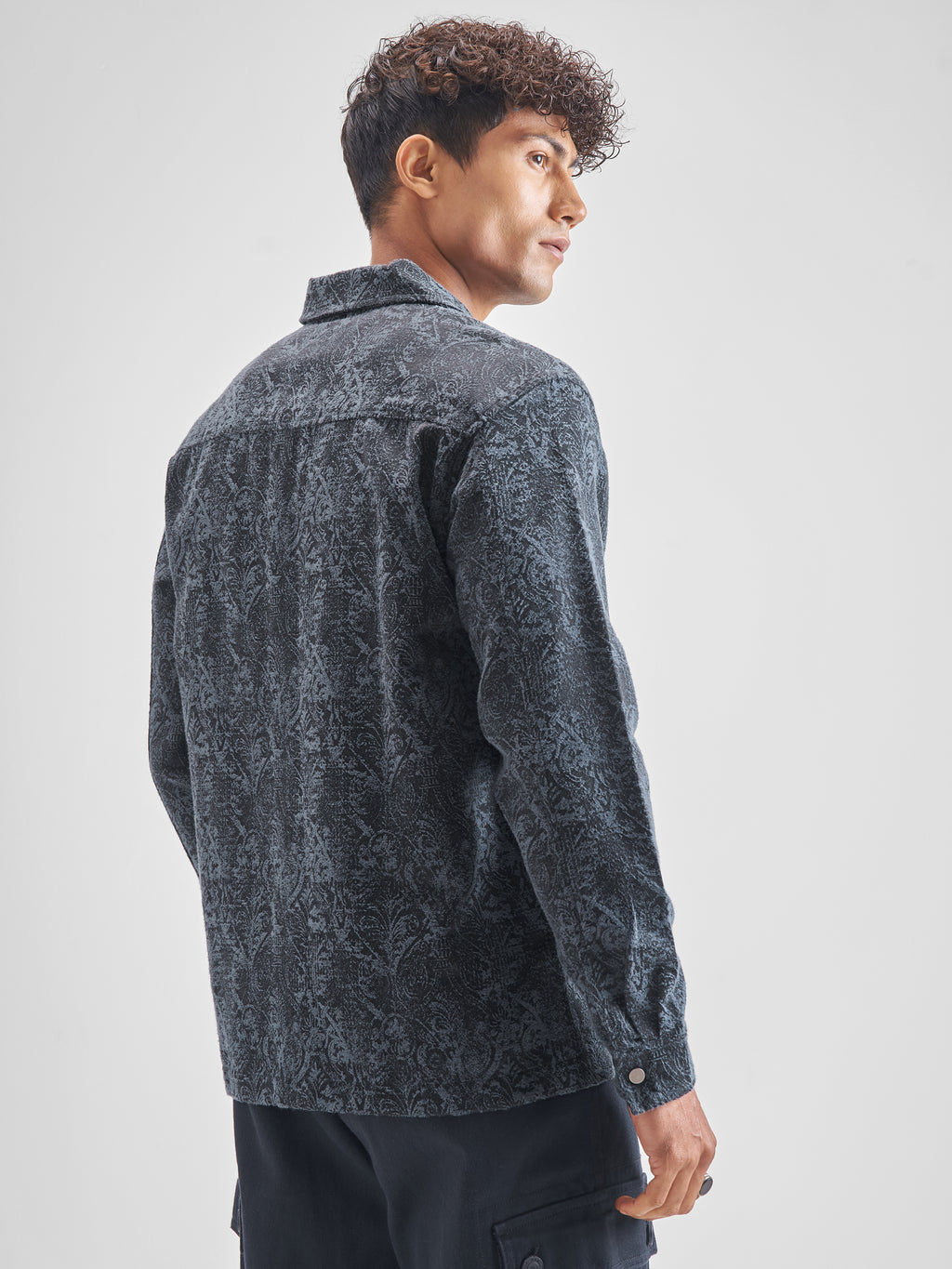 Highlander Men Blue Self Design Oversized Fit Casual Shirt - Blue - Image 3
