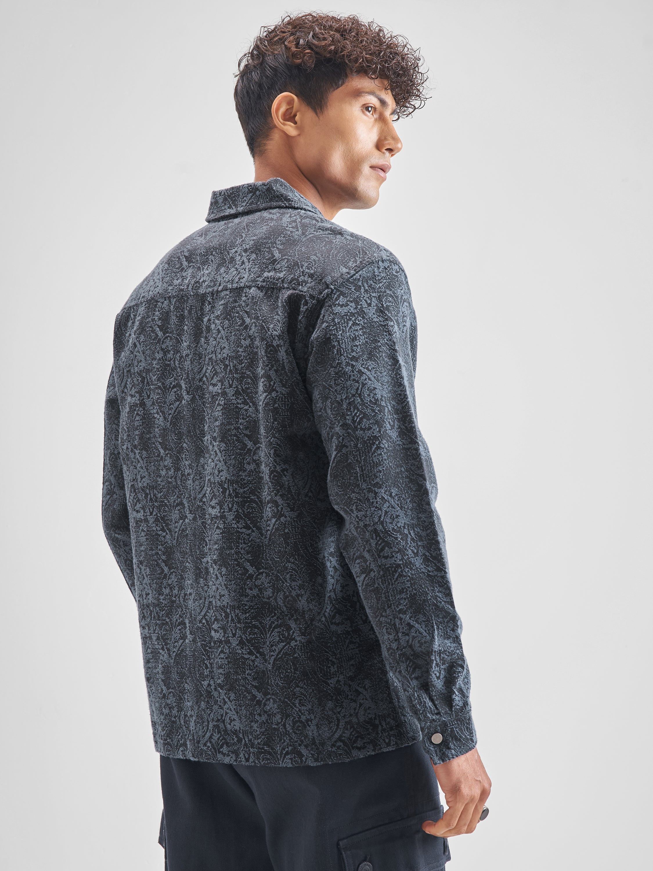 Highlander Men Blue Self Design Oversized Fit Casual Shirt - Blue - Image 3