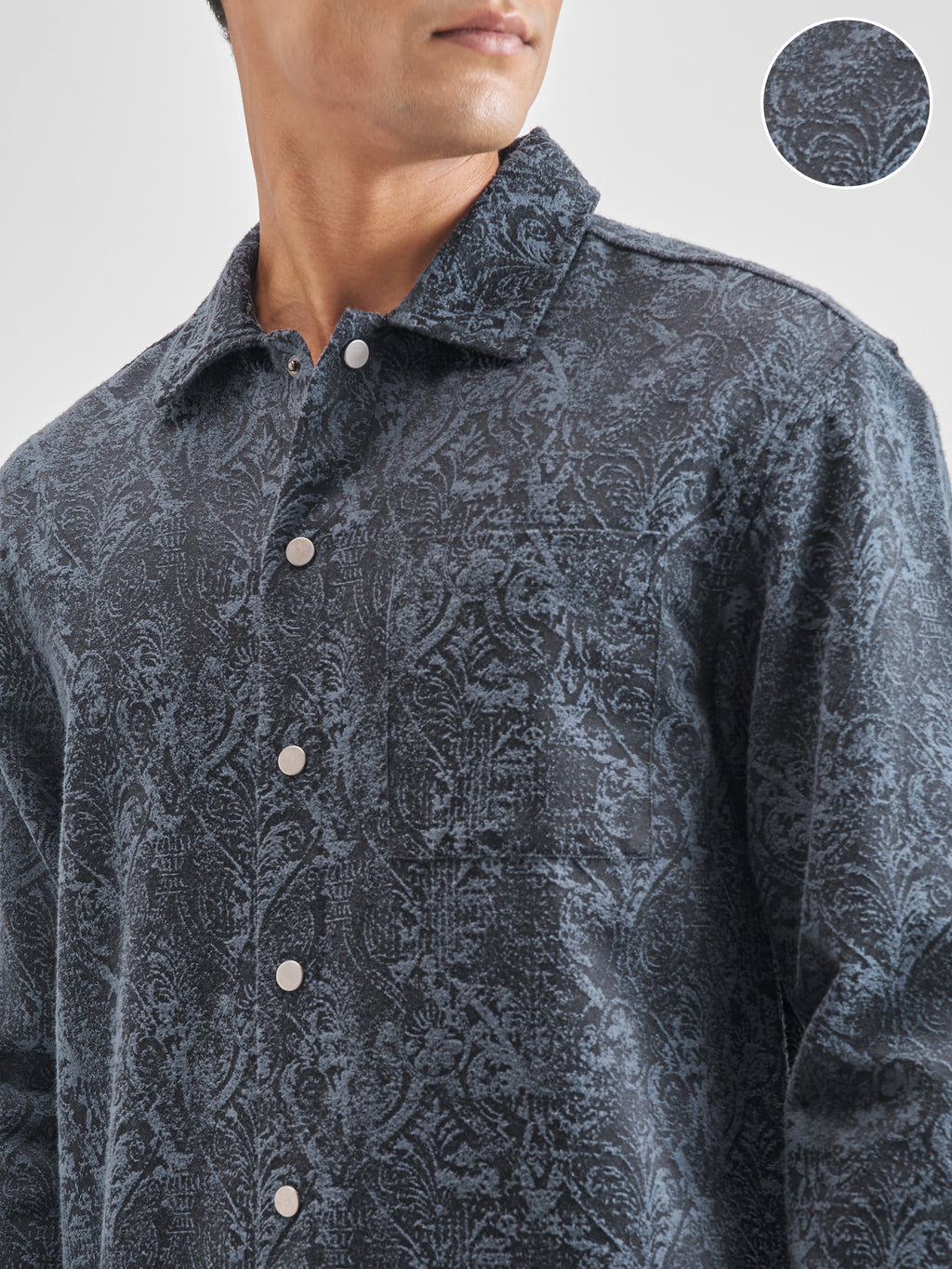 Highlander Men Blue Self Design Oversized Fit Casual Shirt - Blue - Image 5