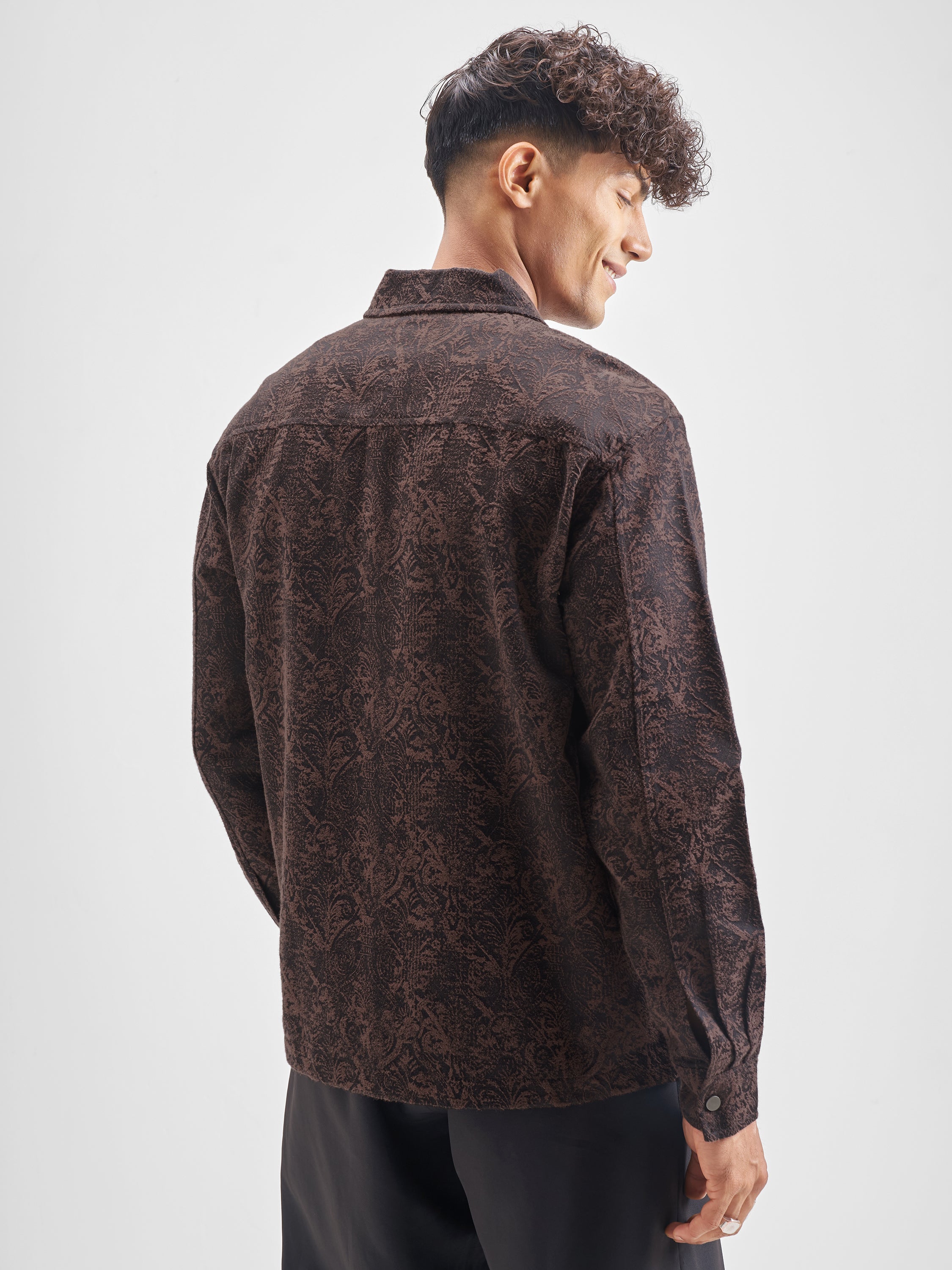 Highlander Men Brown Self Design Relaxed Fit Casual Shirt - Brown - Image 3