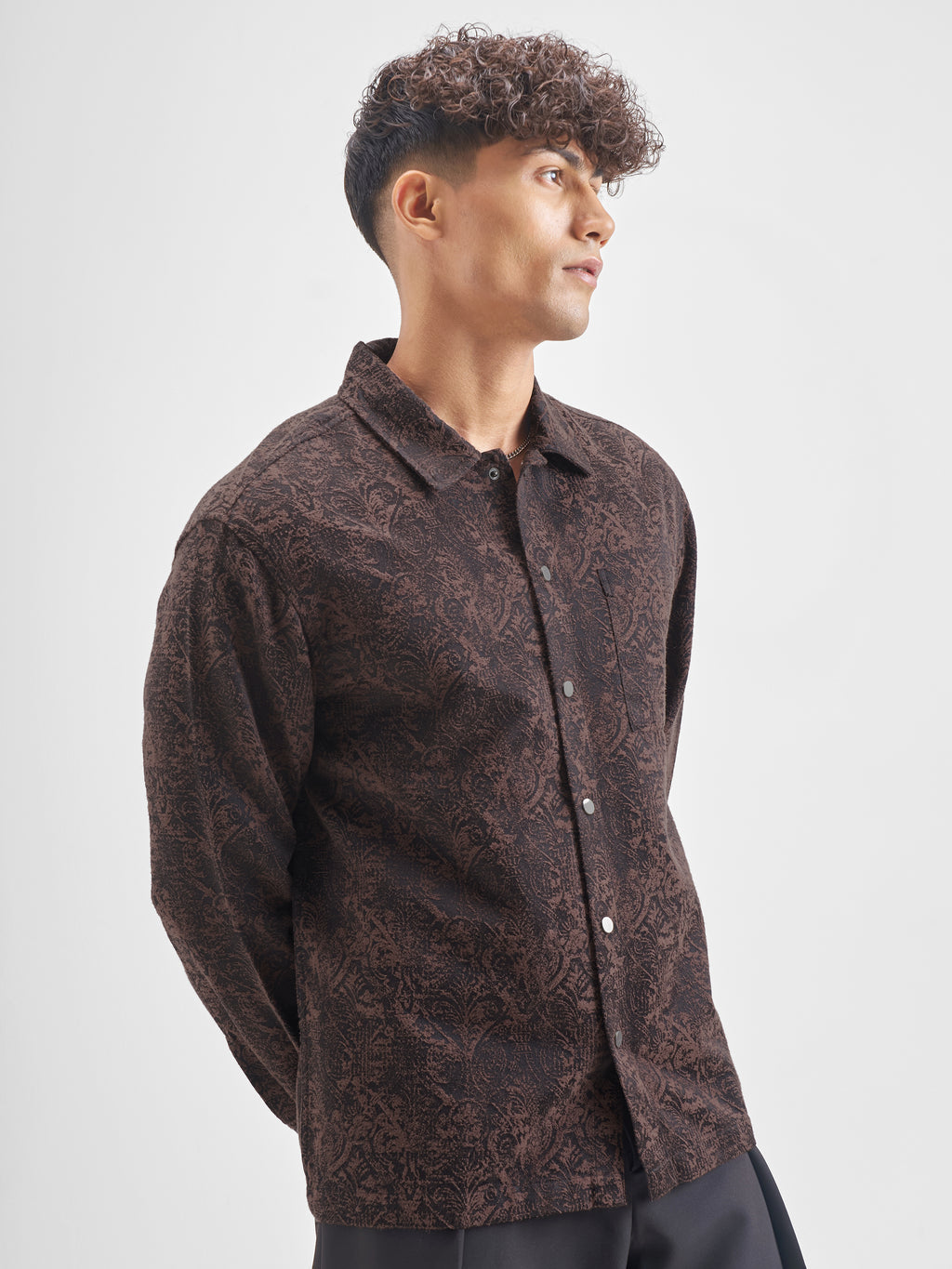 Highlander Men Brown Self Design Relaxed Fit Casual Shirt - Brown - Image 6