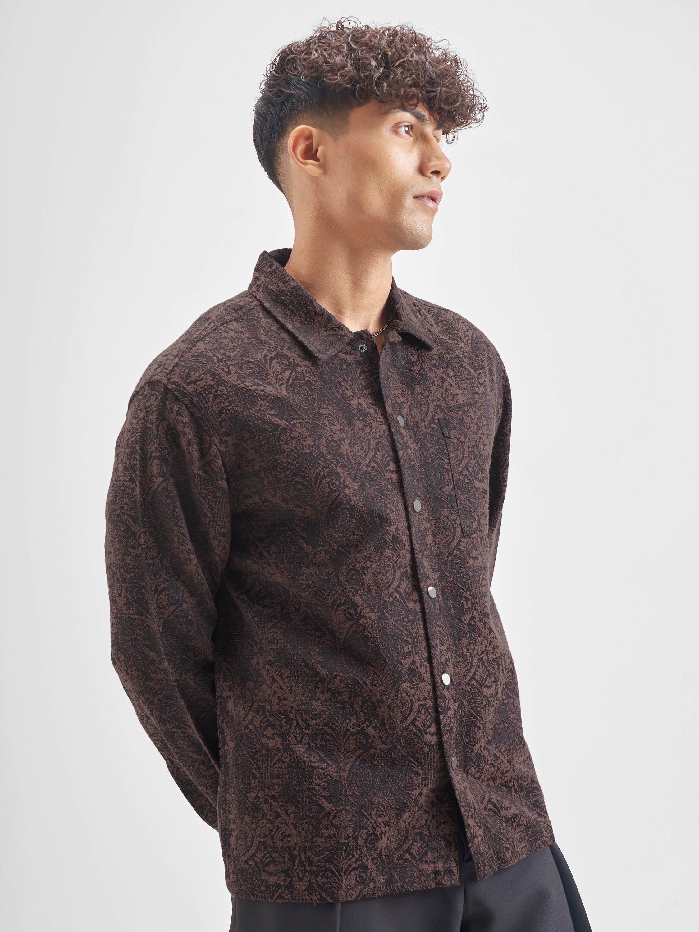 Highlander Men Brown Self Design Relaxed Fit Casual Shirt - Brown - Image 6