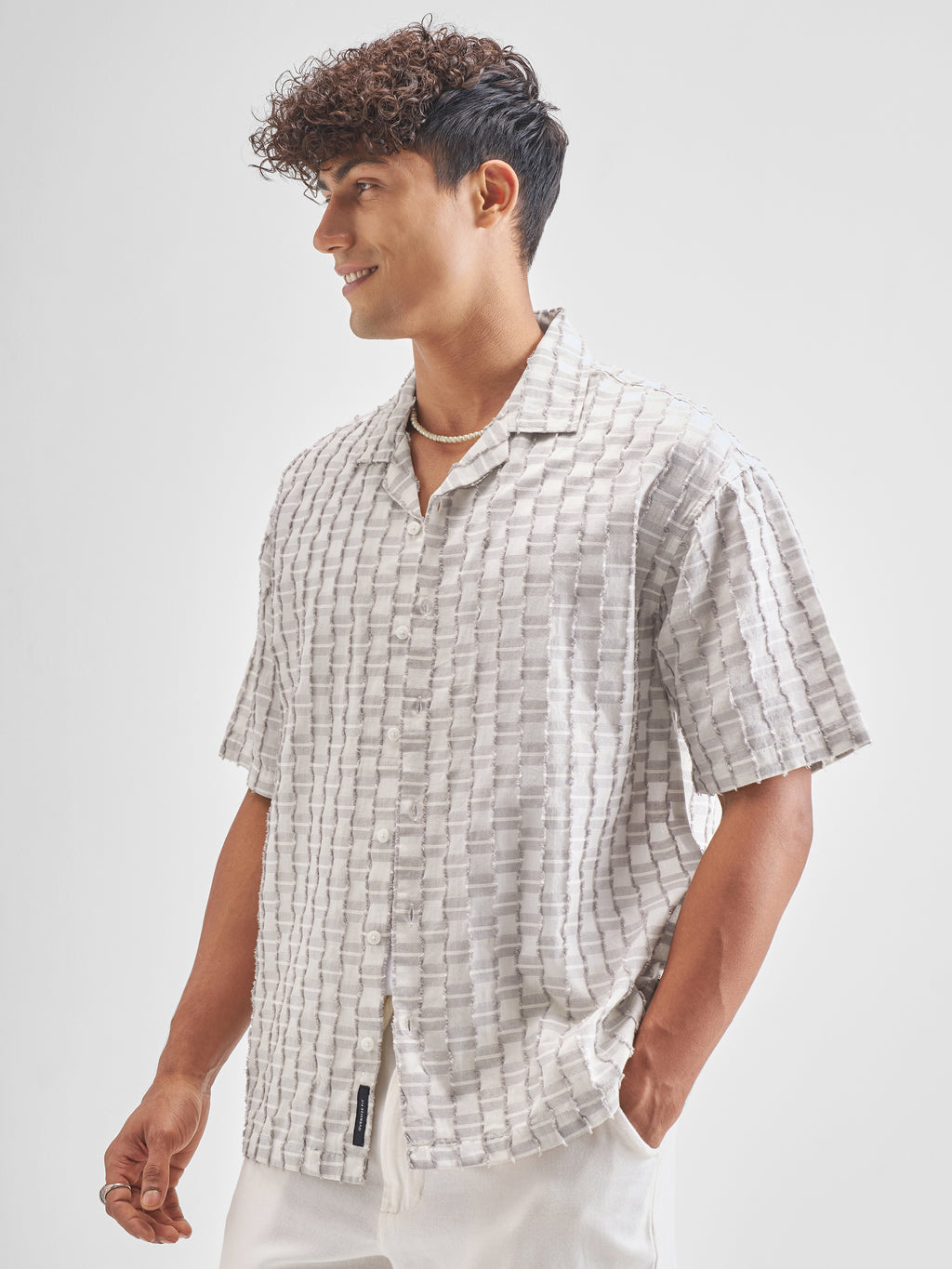 Highlander Men Grey Self Design Oversized Fit Casual Shirt - Grey - Image 4
