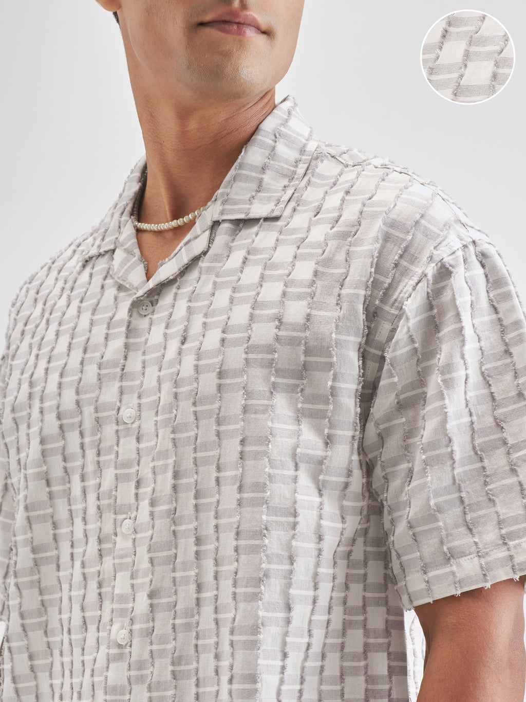 Highlander Men Grey Self Design Oversized Fit Casual Shirt - Grey - Image 5