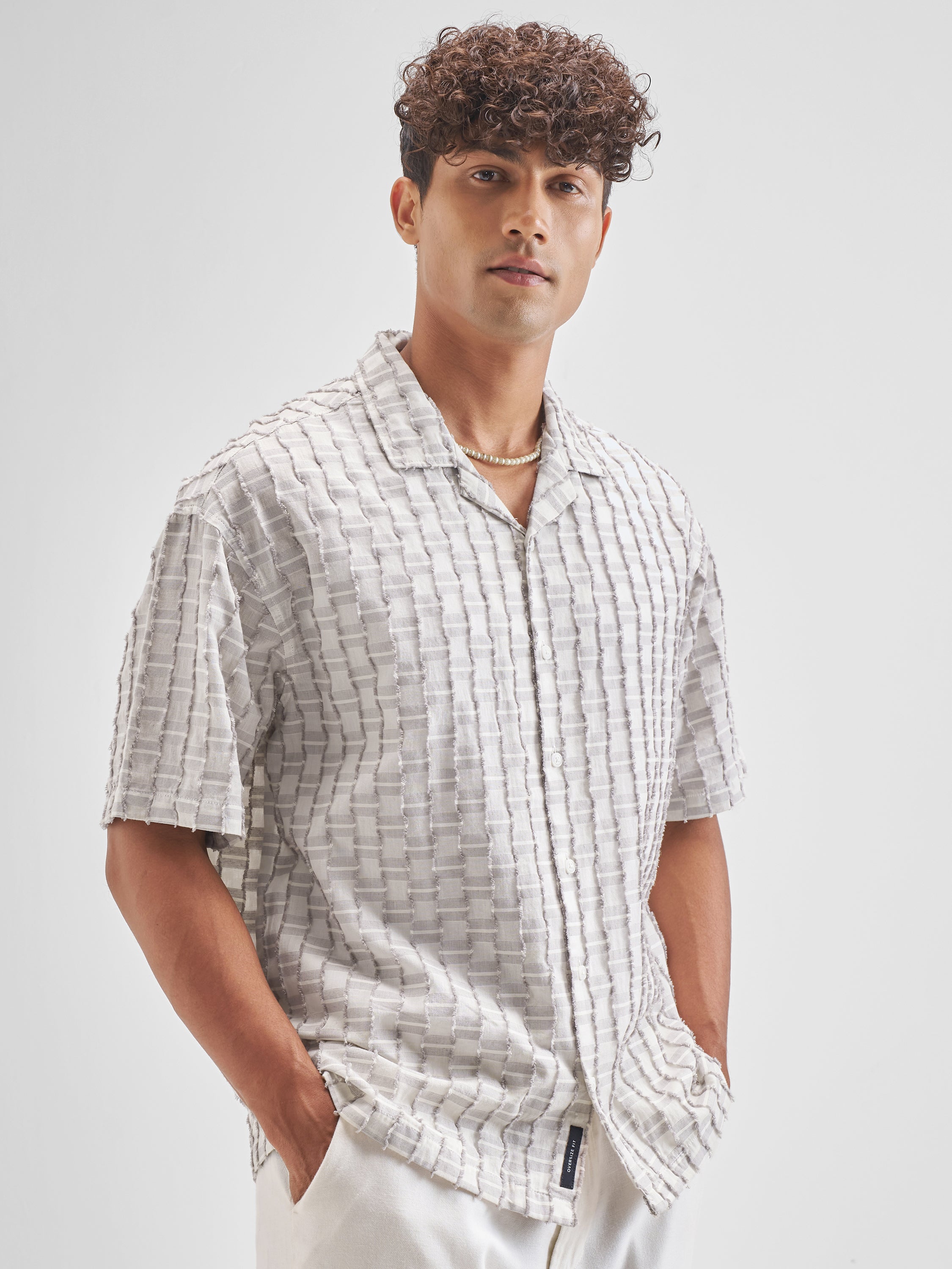Highlander Men Grey Self Design Oversized Fit Casual Shirt - Grey - Image 6