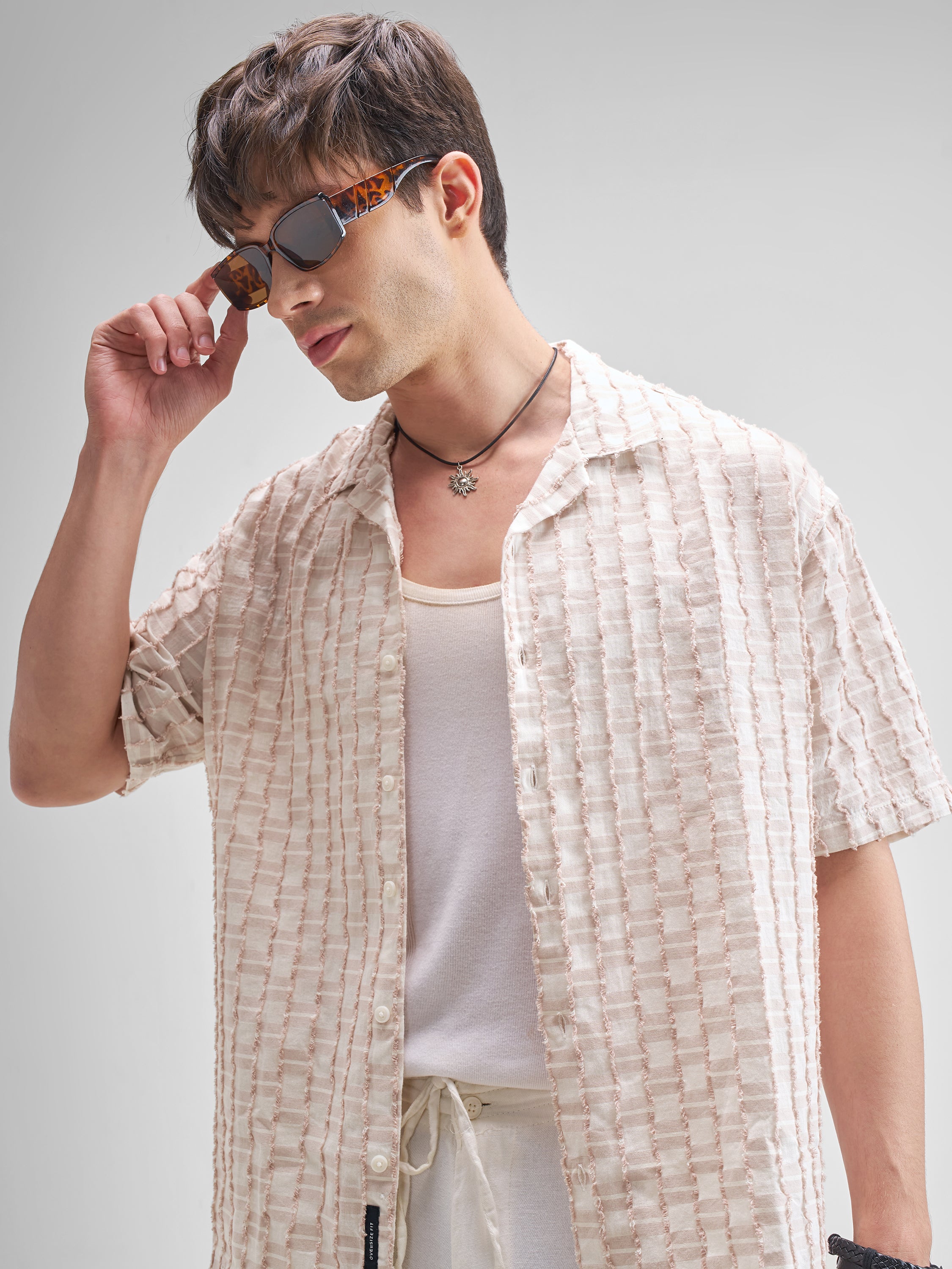 Highlander Men Purple Self Design Oversized Fit Casual Shirt - Purple - Image 1